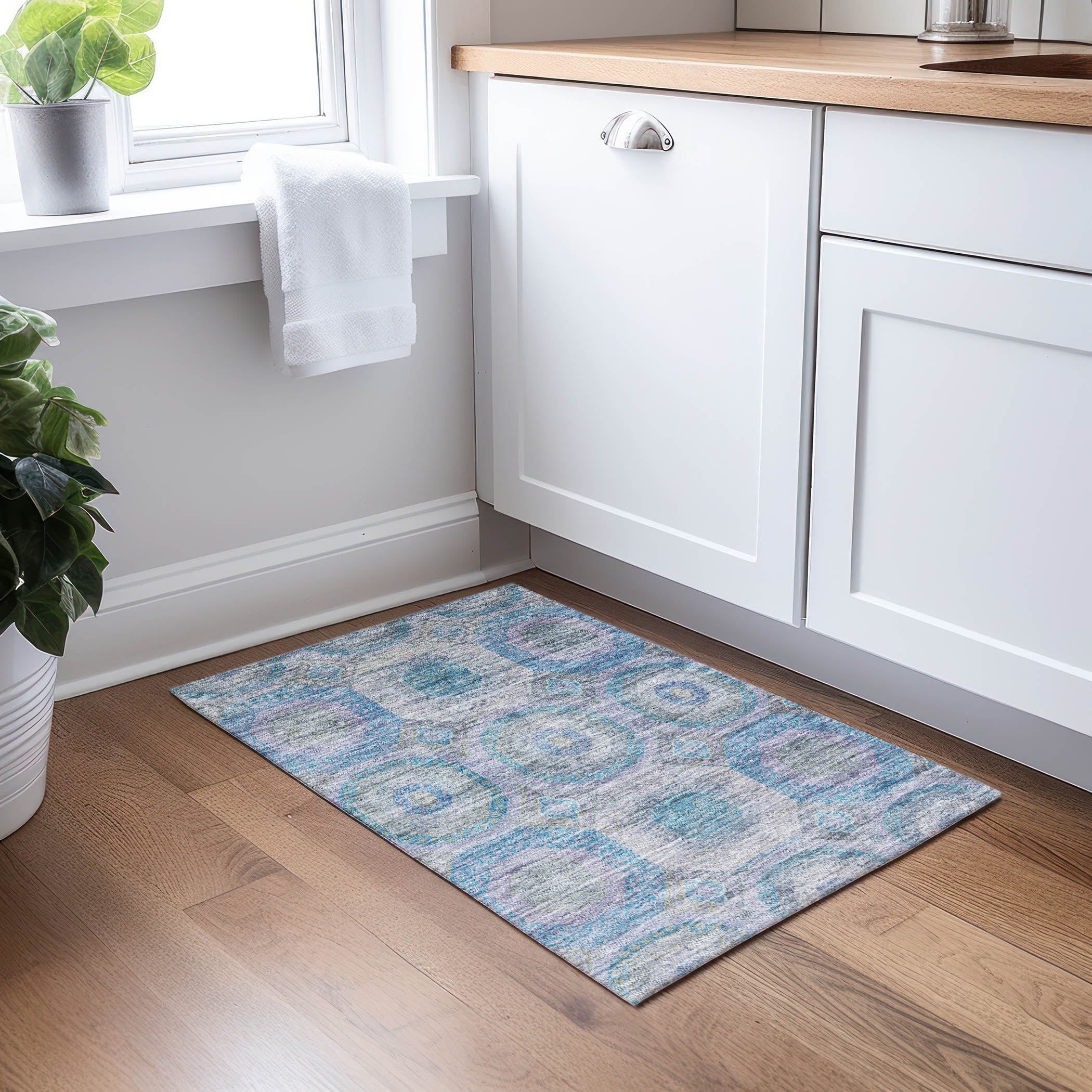 Indoor/Outdoor Traditional KJ6 Blue Rug 1'8" x 2'6" #shape_Rectangle