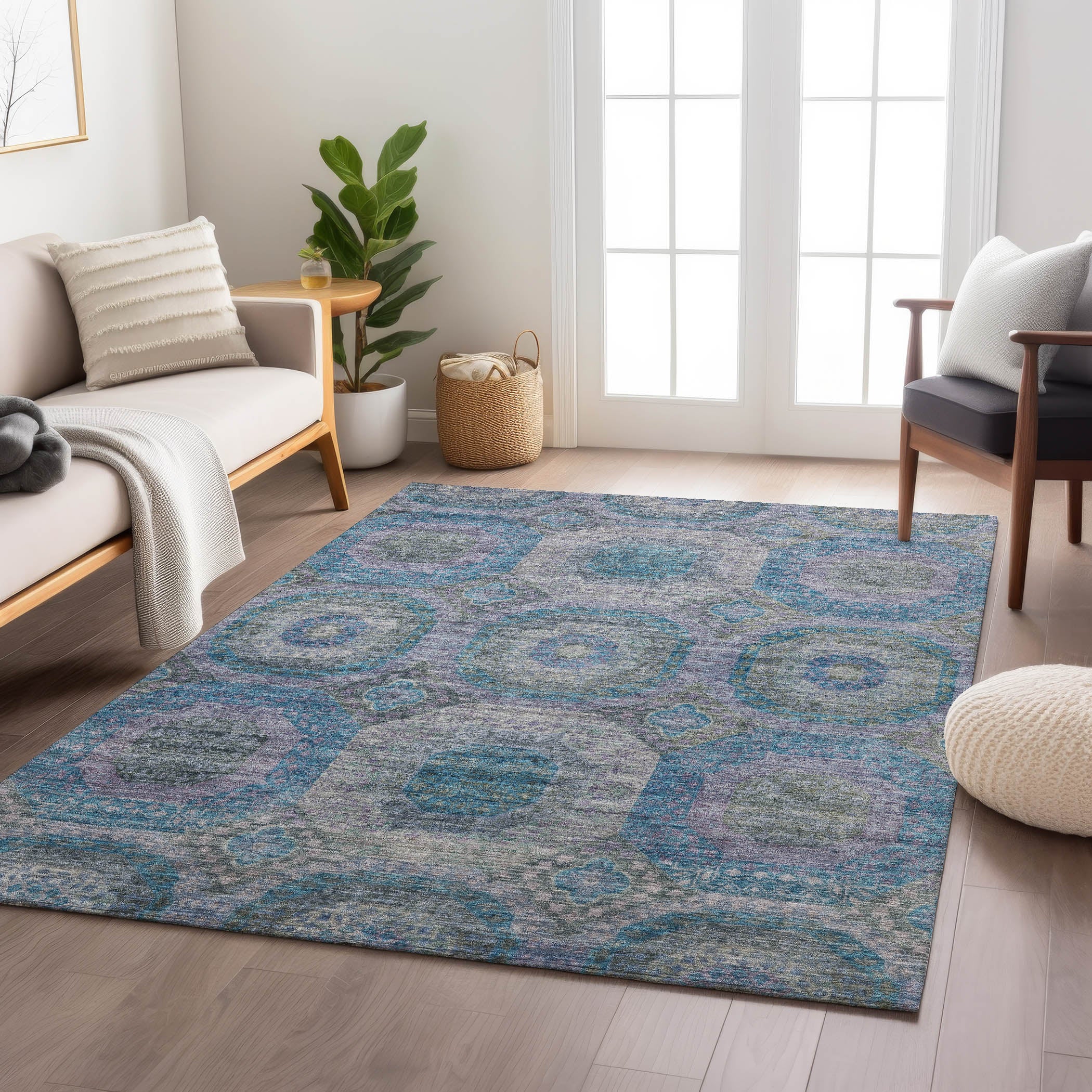 Indoor/Outdoor Traditional KJ6 Blue Rug 2'6" x 3'10" #shape_Rectangle