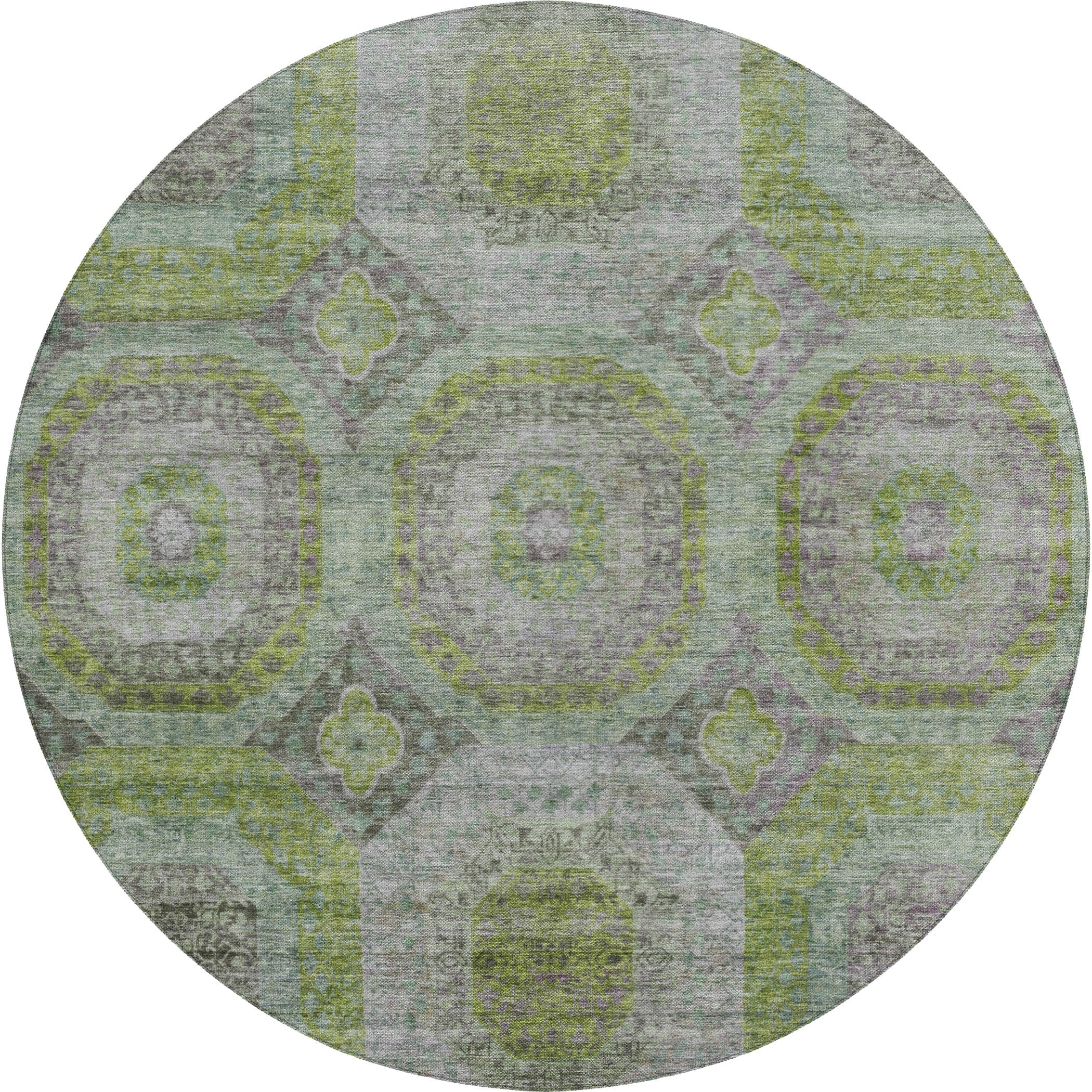 Indoor/Outdoor Traditional KJ6 Olive Green Rug 8' x 8' #shape_Round