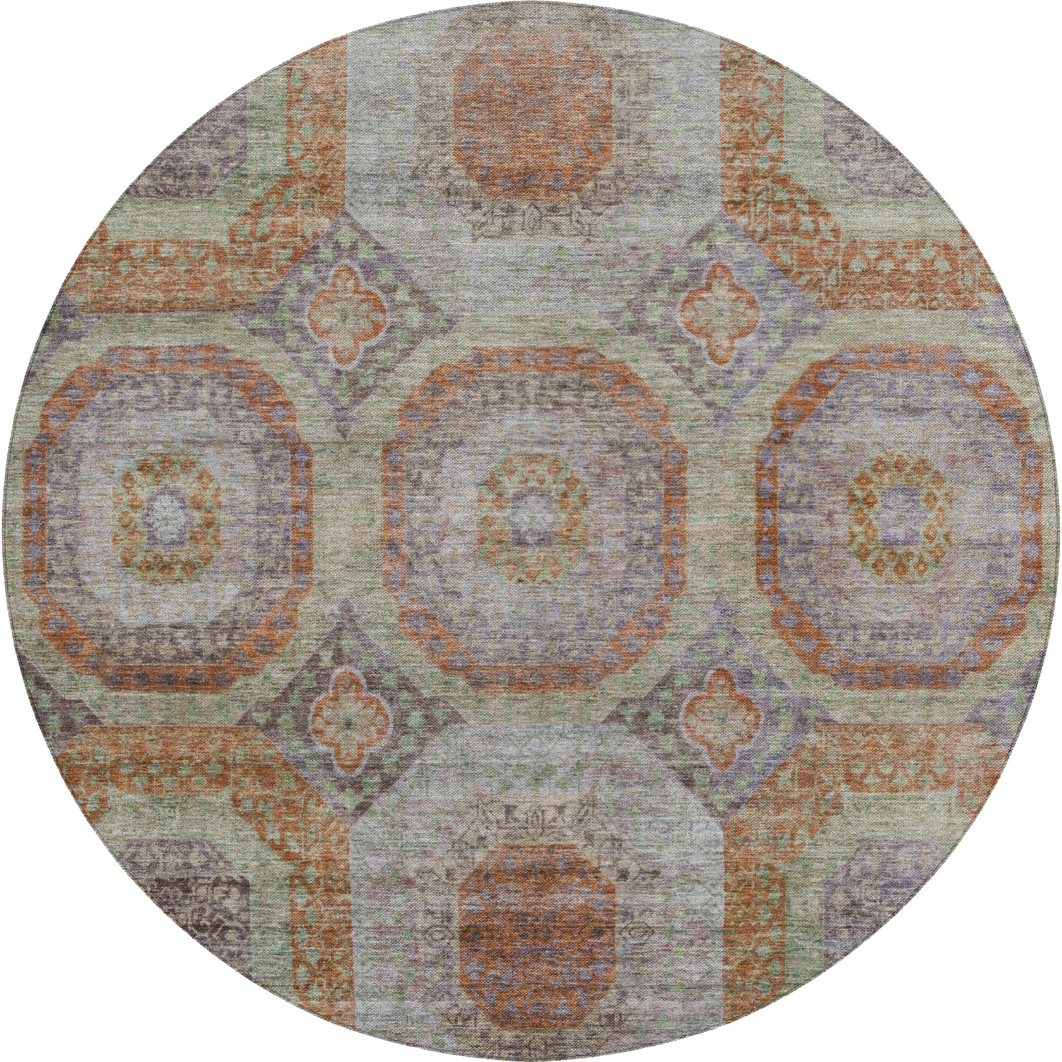 Indoor/Outdoor Traditional KJ6 Paprika Orange Rug 8' x 8' #shape_Round