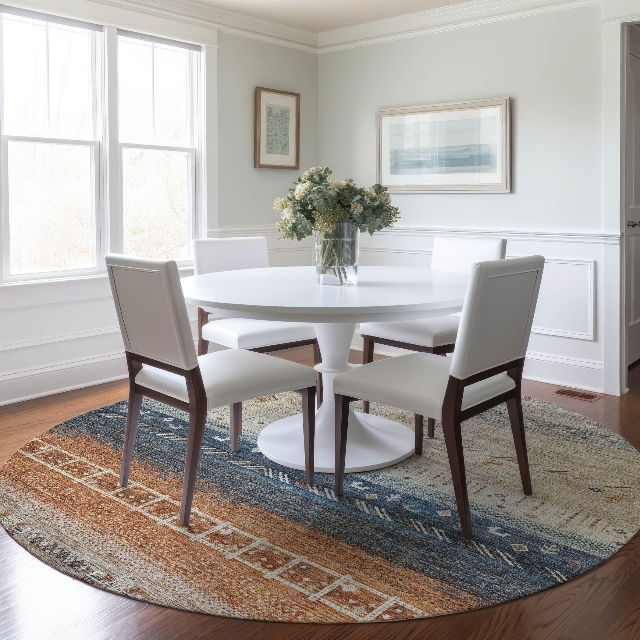 Indoor/Outdoor Traditional KJ7 Brown Rug 8' x 8' #shape_Round