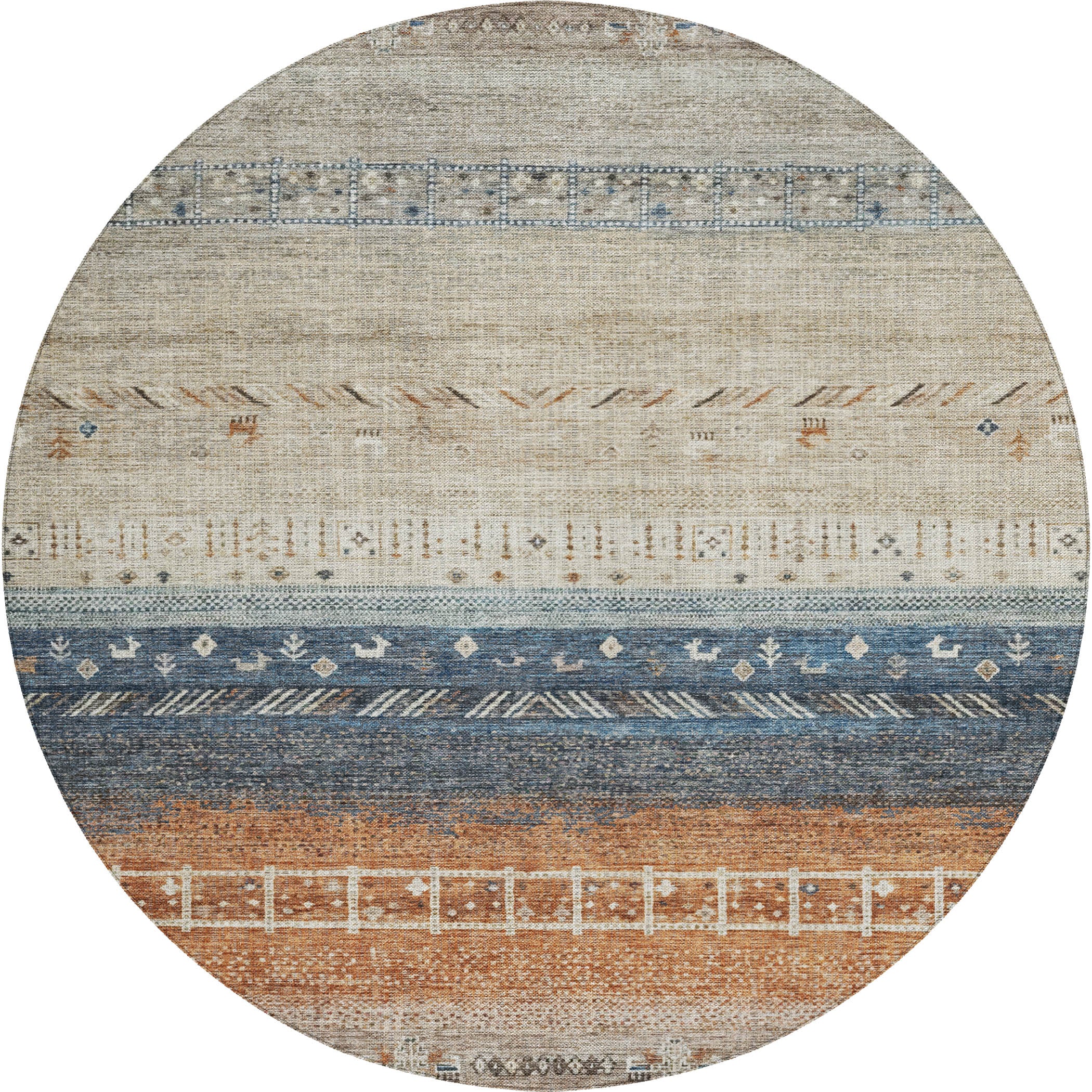 Indoor/Outdoor Traditional KJ7 Brown Rug 8' x 8' #shape_Round