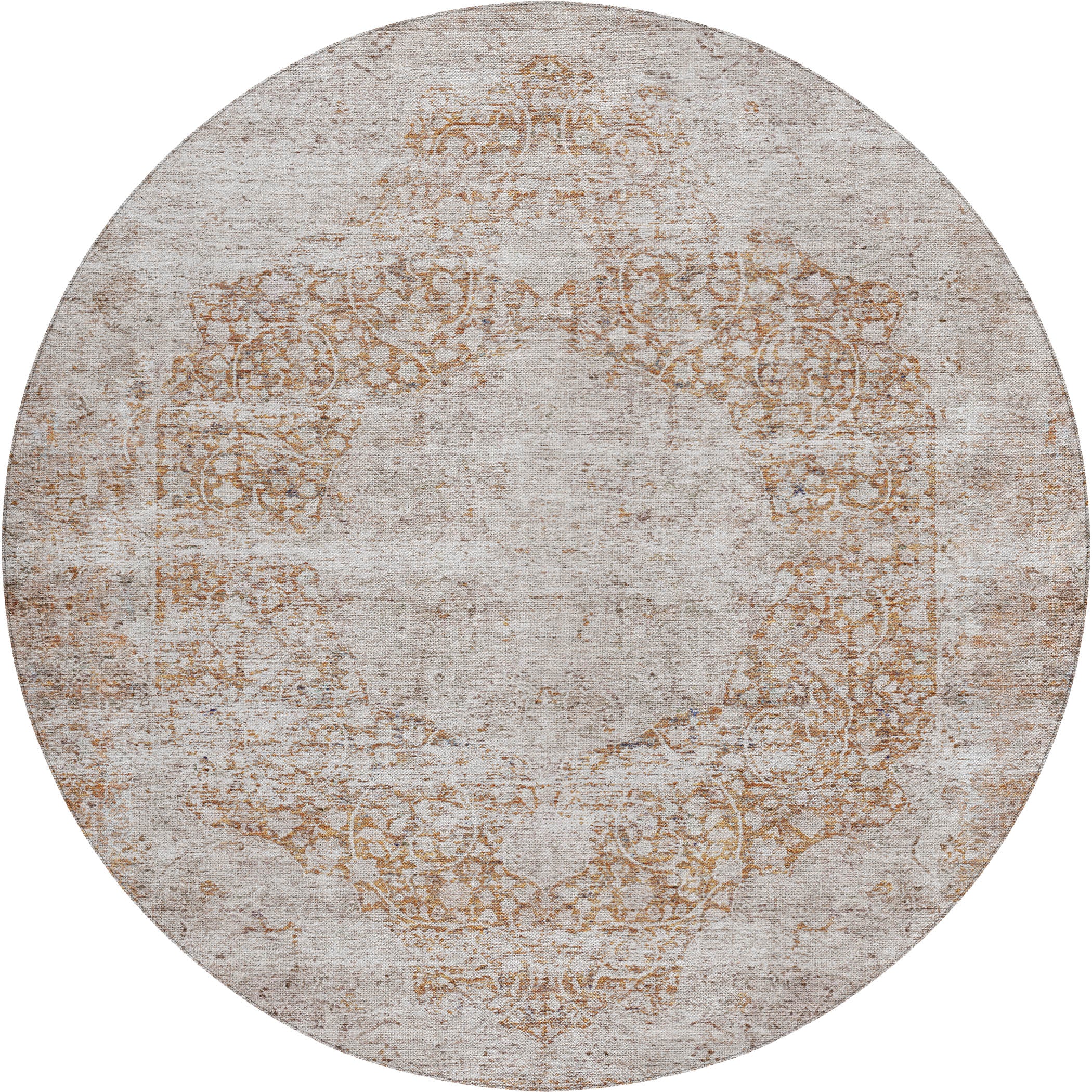 Indoor/Outdoor Traditional KJ8 Copper Orange Rug 8' x 8' #shape_Round