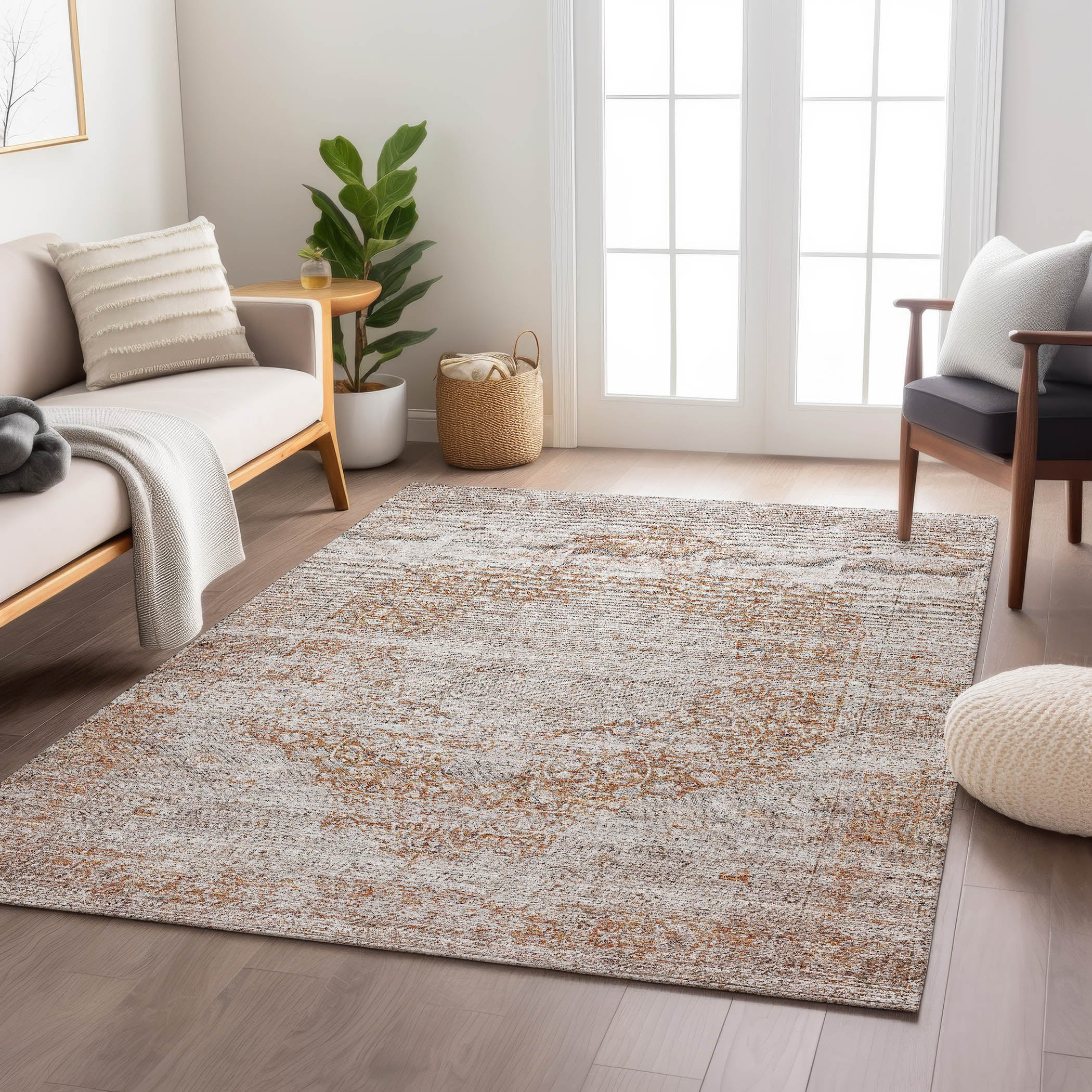 Indoor/Outdoor Traditional KJ8 Copper Orange Rug 2'6" x 3'10" #shape_Rectangle