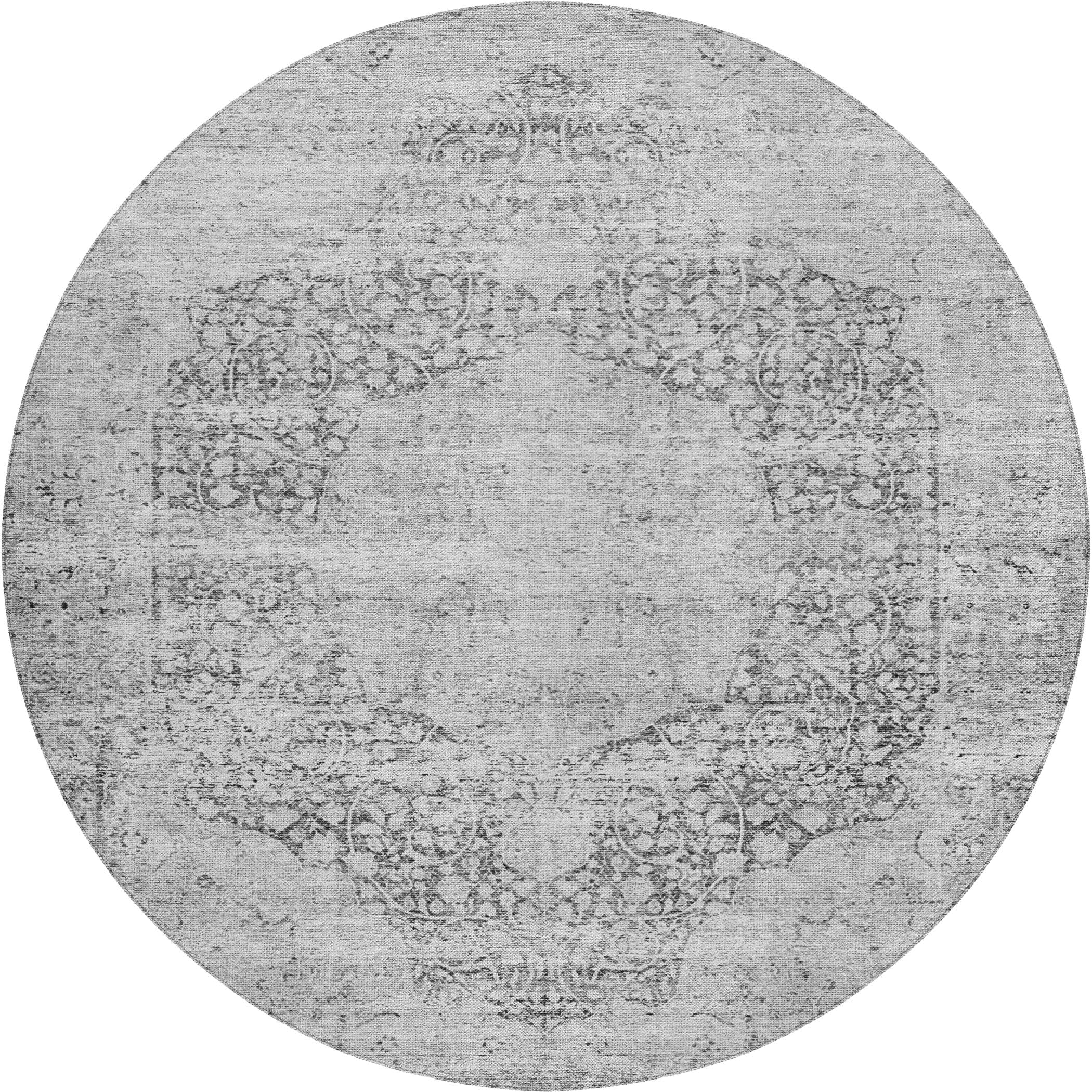 Indoor/Outdoor Traditional KJ8 Gray Rug 8' x 8' #shape_Round