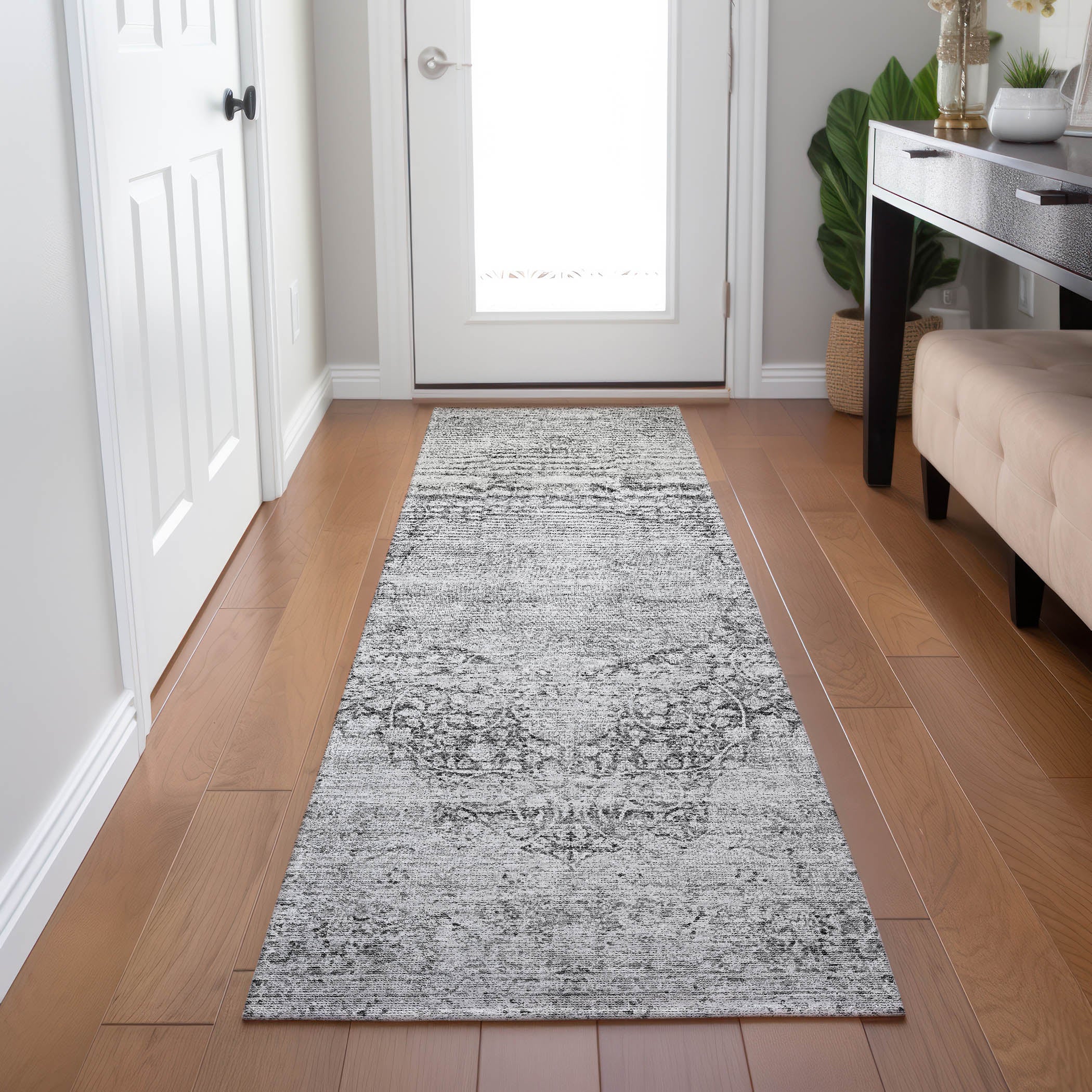 Indoor/Outdoor Traditional KJ8 Gray Rug 2'3" x 7'6" #shape_Runner