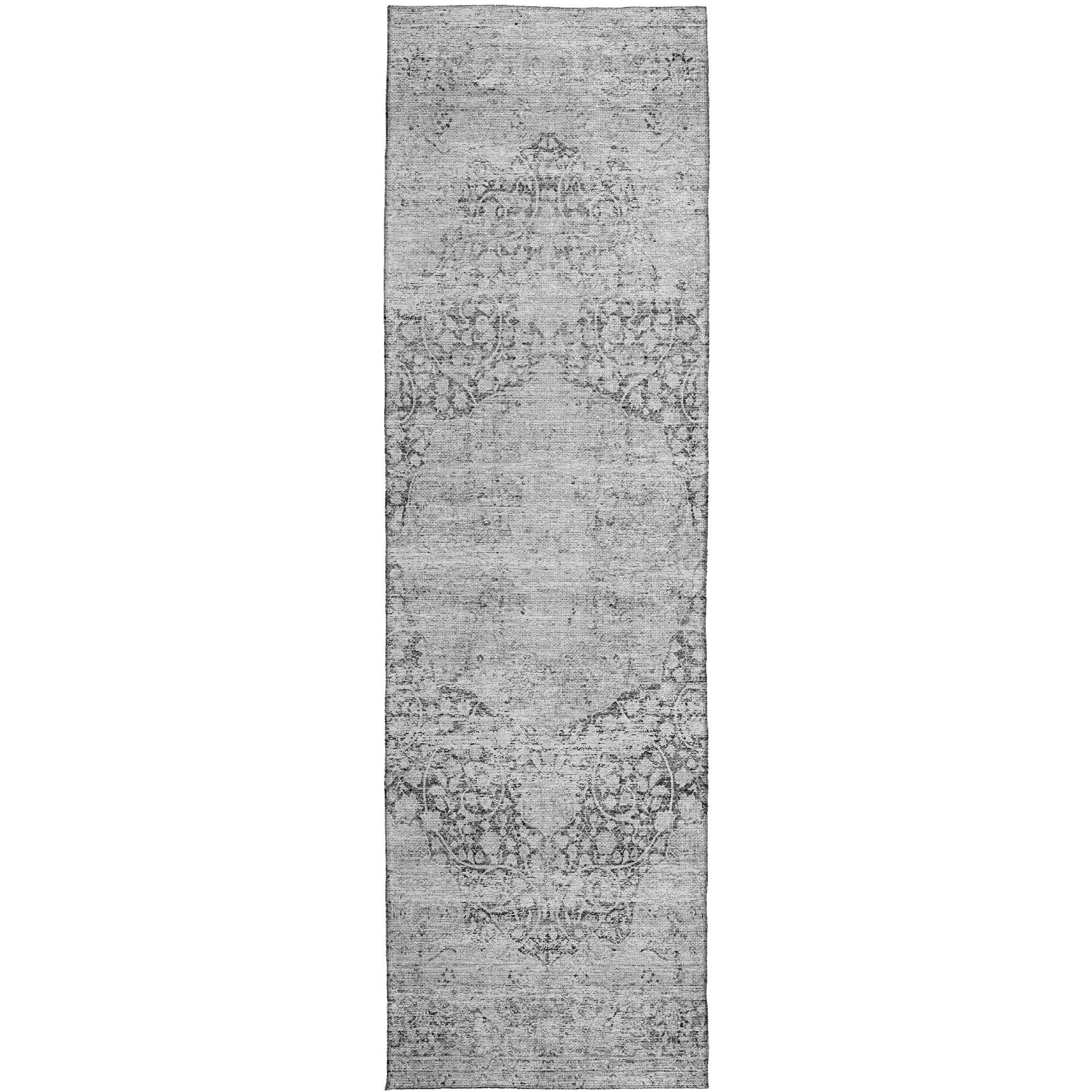 Indoor/Outdoor Traditional KJ8 Gray Rug 2'3" x 7'6" #shape_Runner