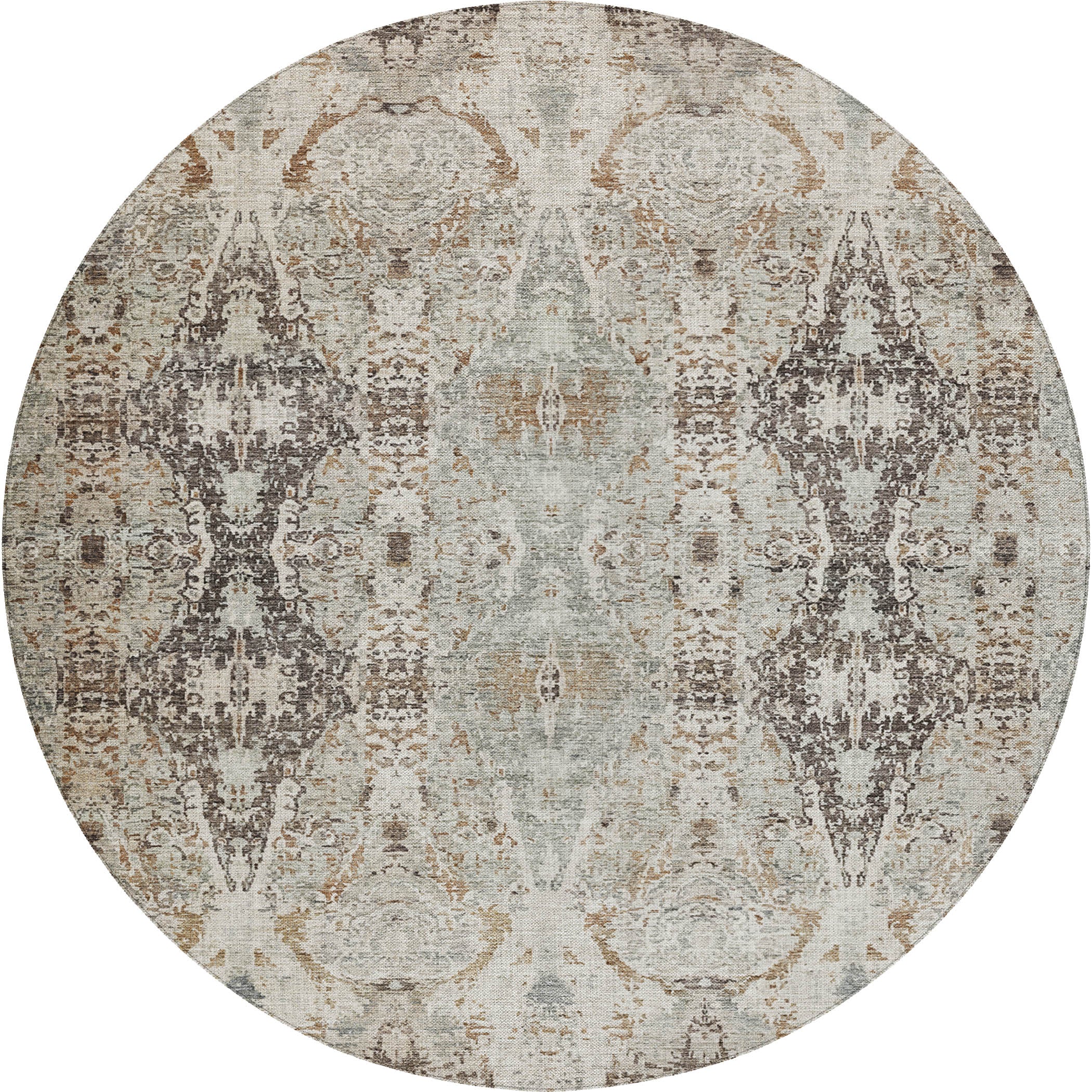 Indoor/Outdoor Traditional KJ9 Linen Ivory Rug 8' x 8' #shape_Round
