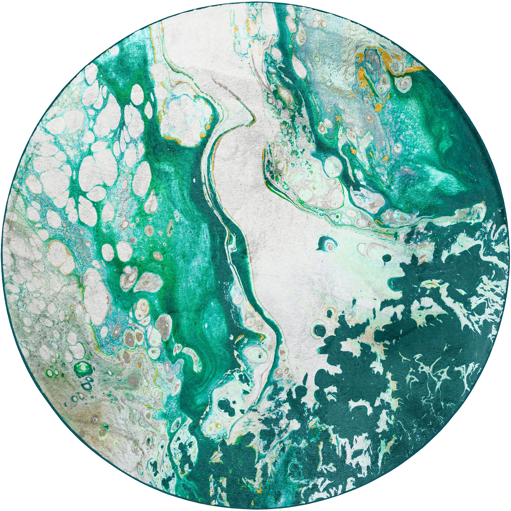 Luxury Machine Washable Contemporary KK10 Emerald City Green Rug 8' x 8' #shape_Round