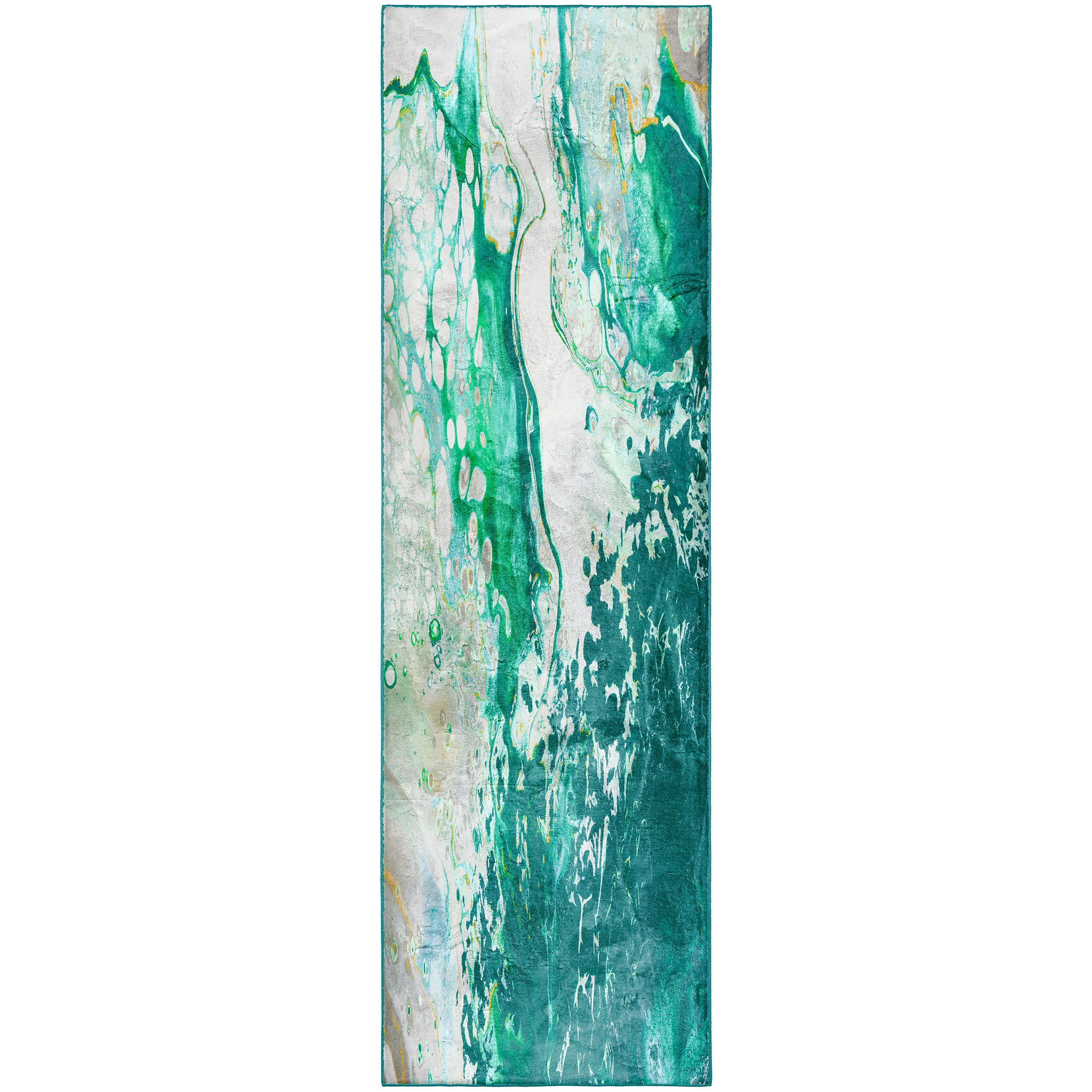 Luxury Machine Washable Contemporary KK10 Emerald City Green Rug 2'3" x 7'6" #shape_Runner