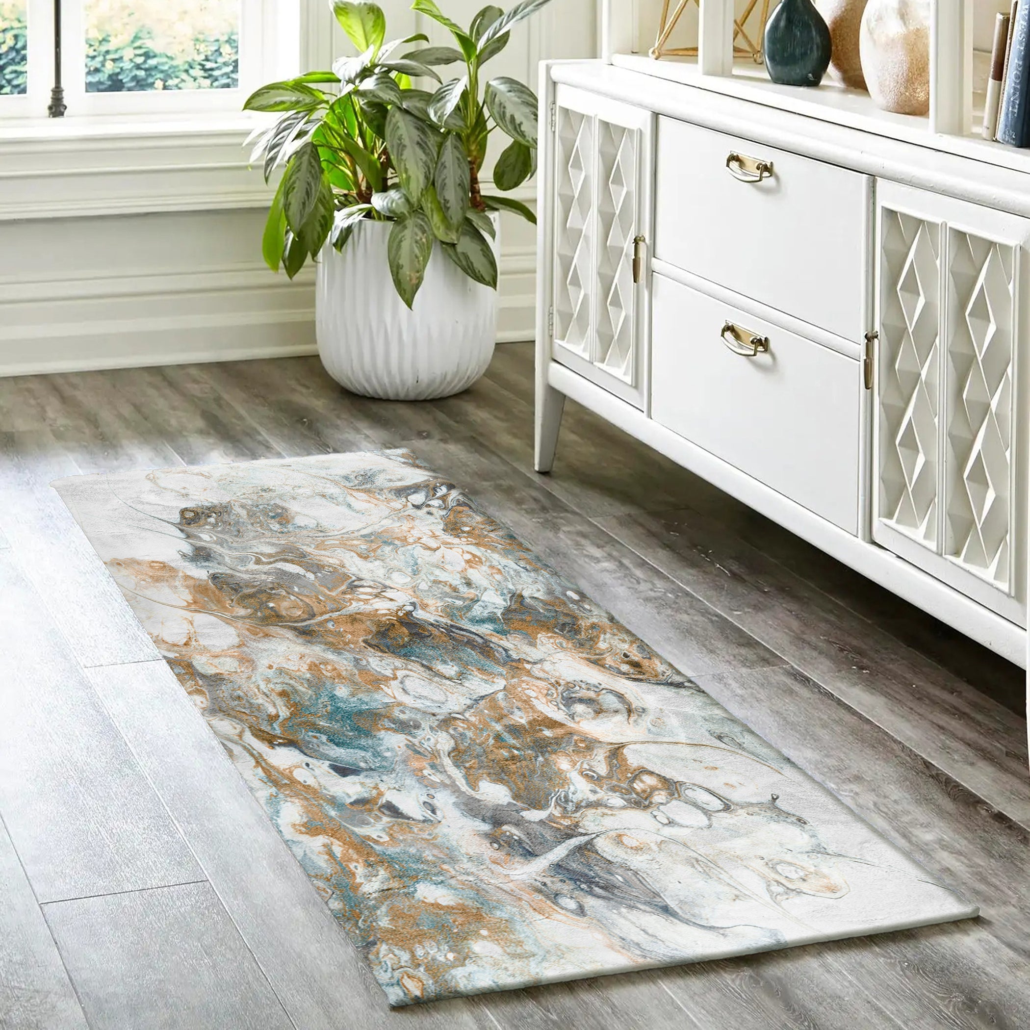 Luxury Machine Washable Contemporary KK11 Volcano Ivory Rug 2'3" x 7'6" #shape_Runner