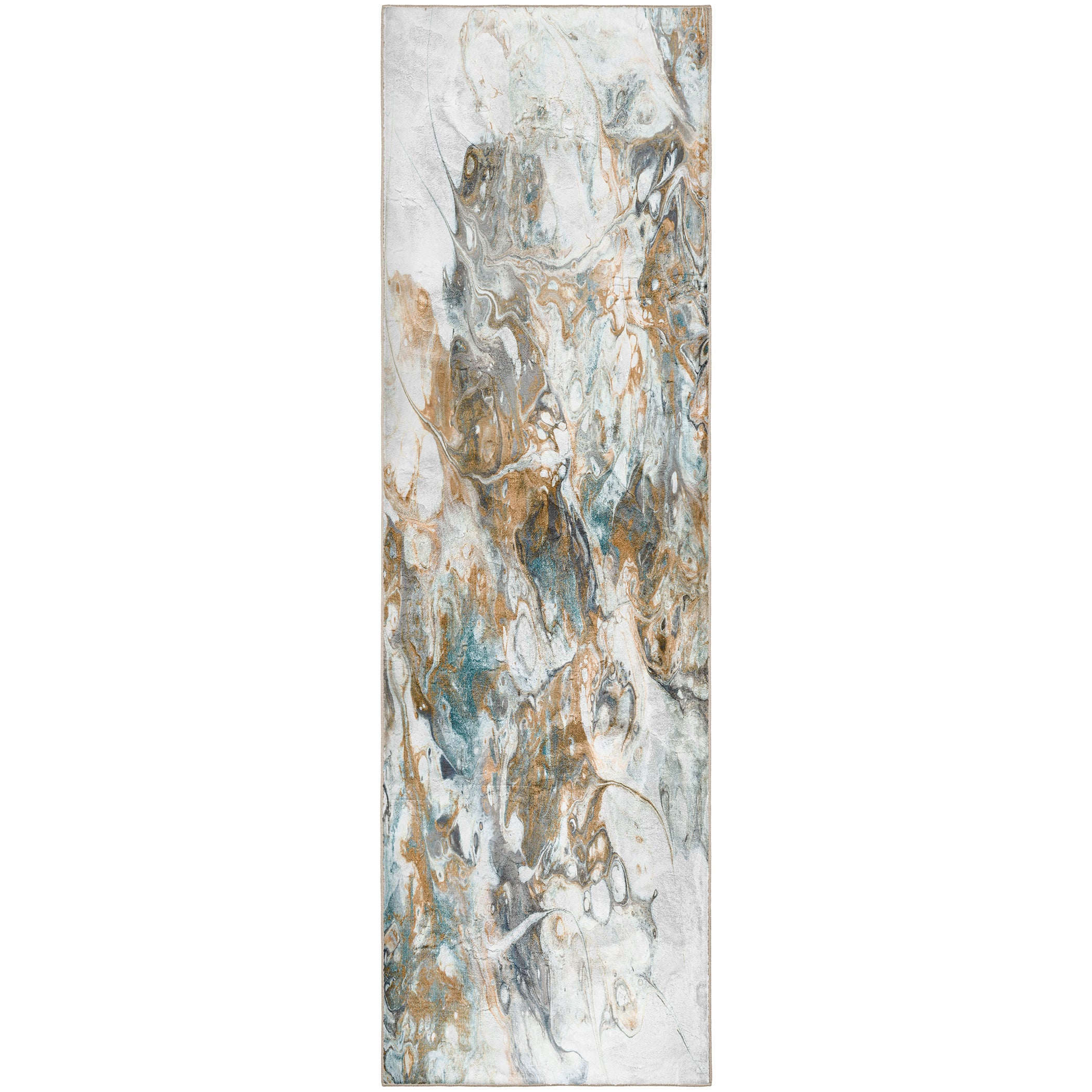 Luxury Machine Washable Contemporary KK11 Volcano Ivory Rug 2'3" x 7'6" #shape_Runner