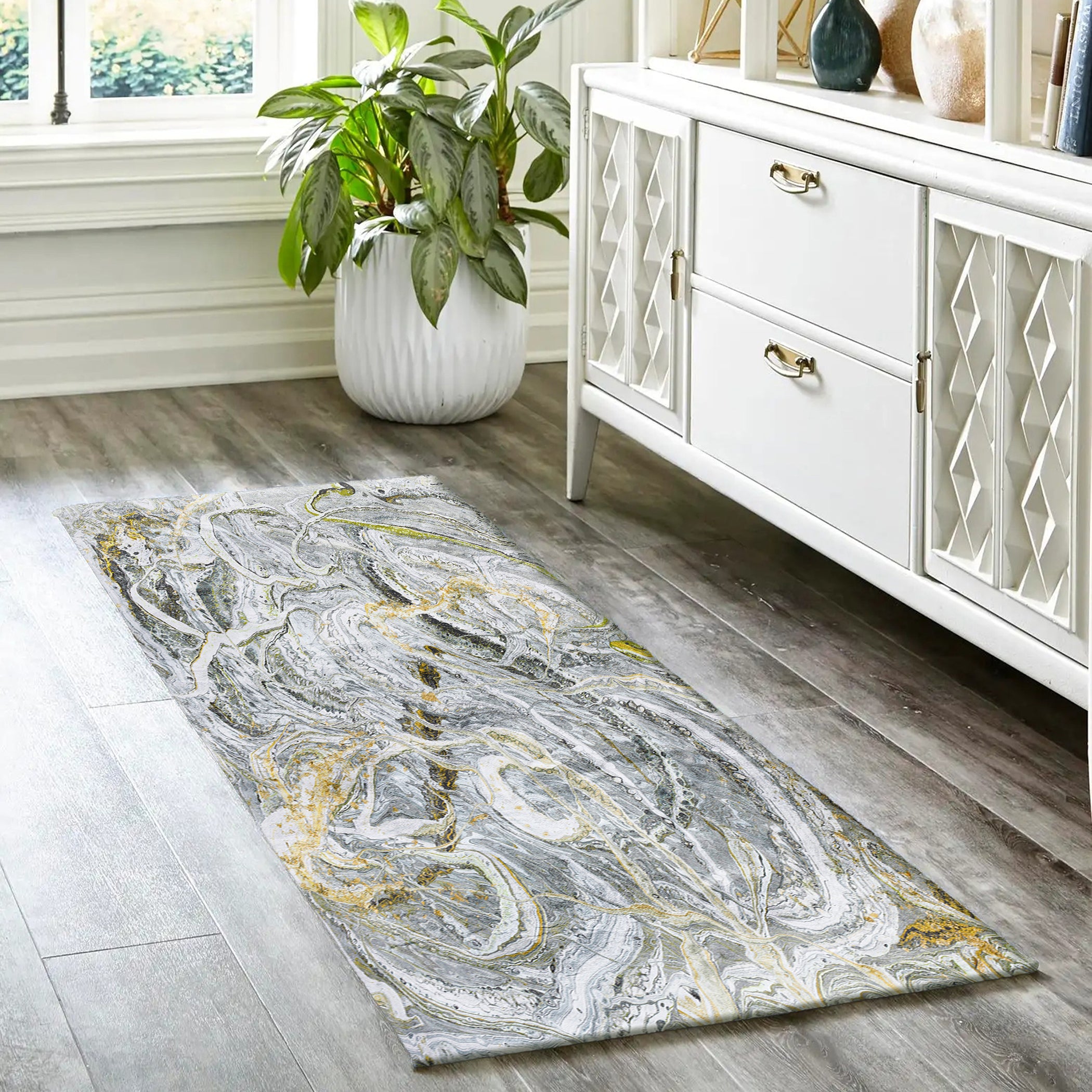 Luxury Machine Washable Contemporary KK12 Storm Ivory Rug 2'3" x 7'6" #shape_Runner