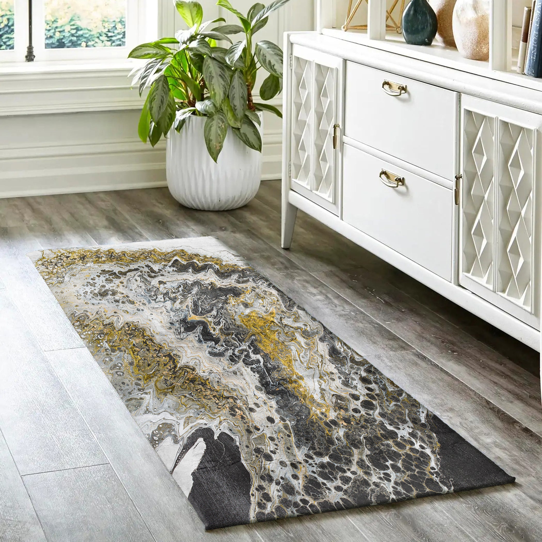 Luxury Machine Washable Contemporary KK13 Graphite Black Rug 2'3" x 7'6" #shape_Runner