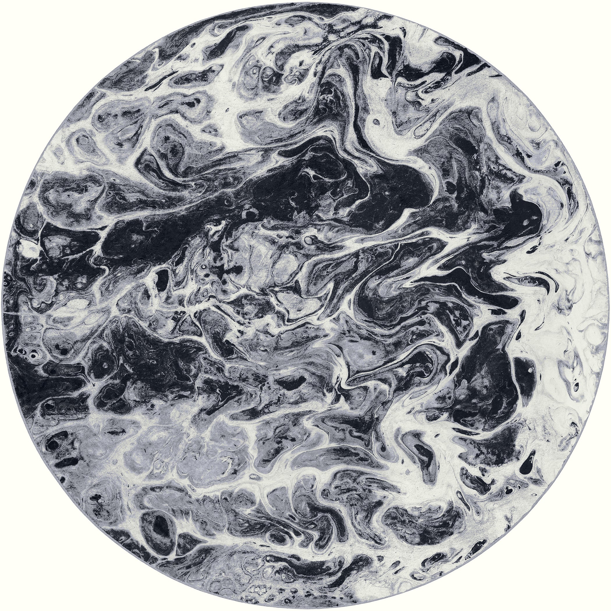 Luxury Machine Washable Contemporary KK14 Marble Black Rug 8' x 8' #shape_Round