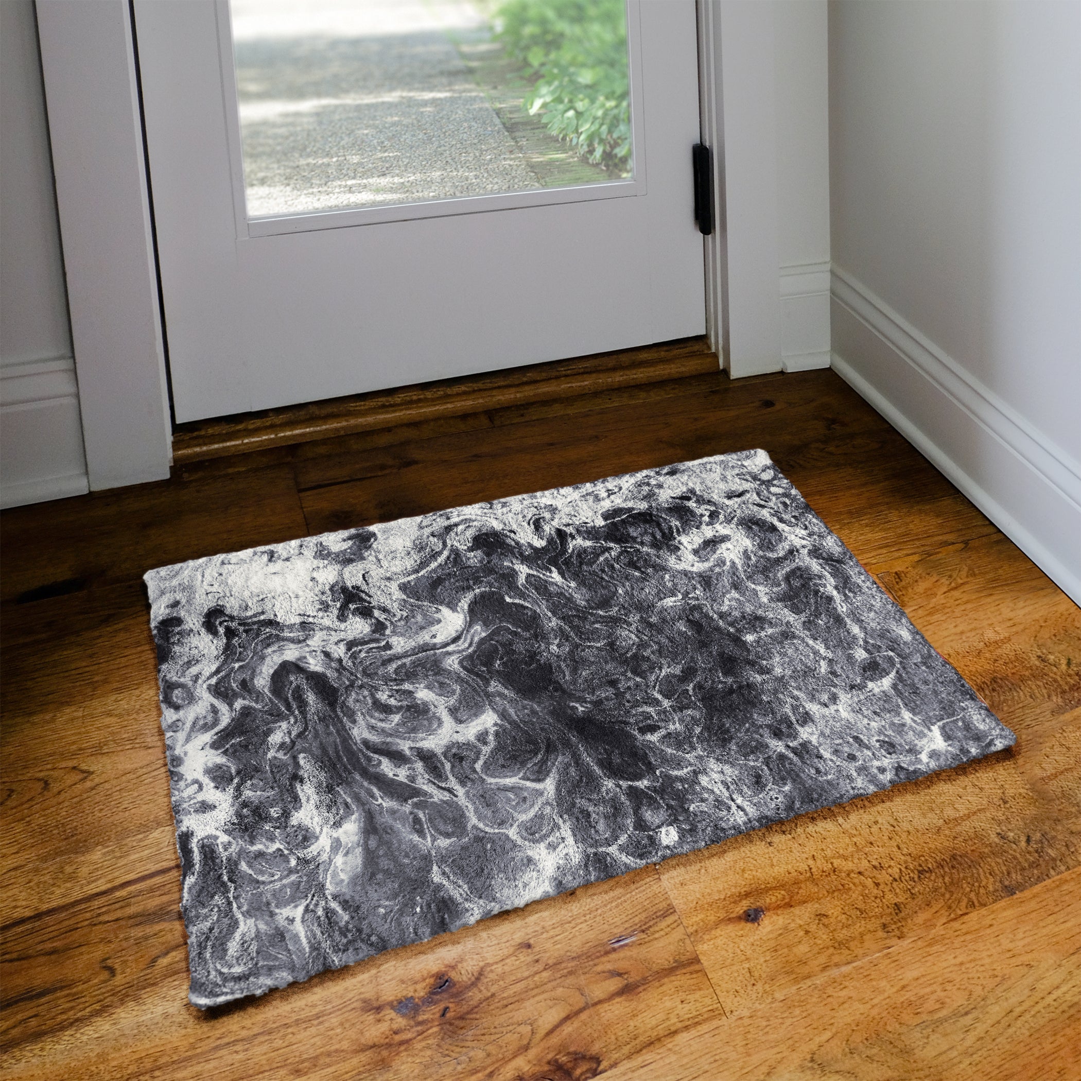 Luxury Machine Washable Contemporary KK14 Marble Black Rug 1'8" x 2'6" #shape_Rectangle