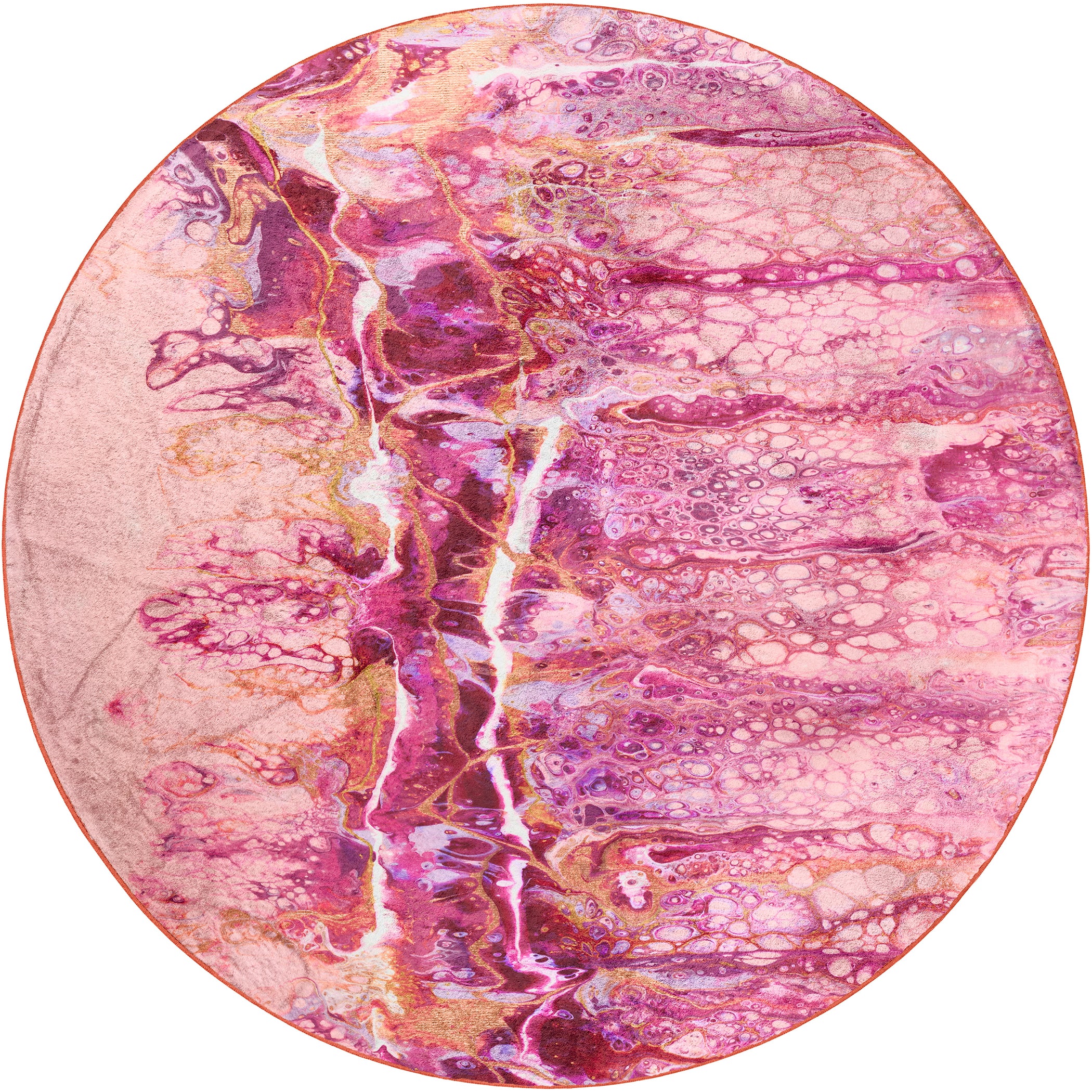Luxury Machine Washable Contemporary KK16 Flamingo Pink Rug 8' x 8' #shape_Round