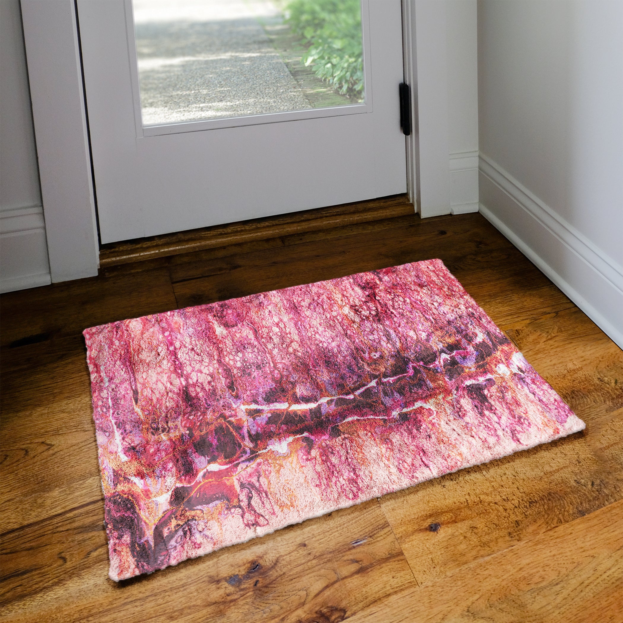 Luxury Machine Washable Contemporary KK16 Flamingo Pink Rug 1'8" x 2'6" #shape_Rectangle