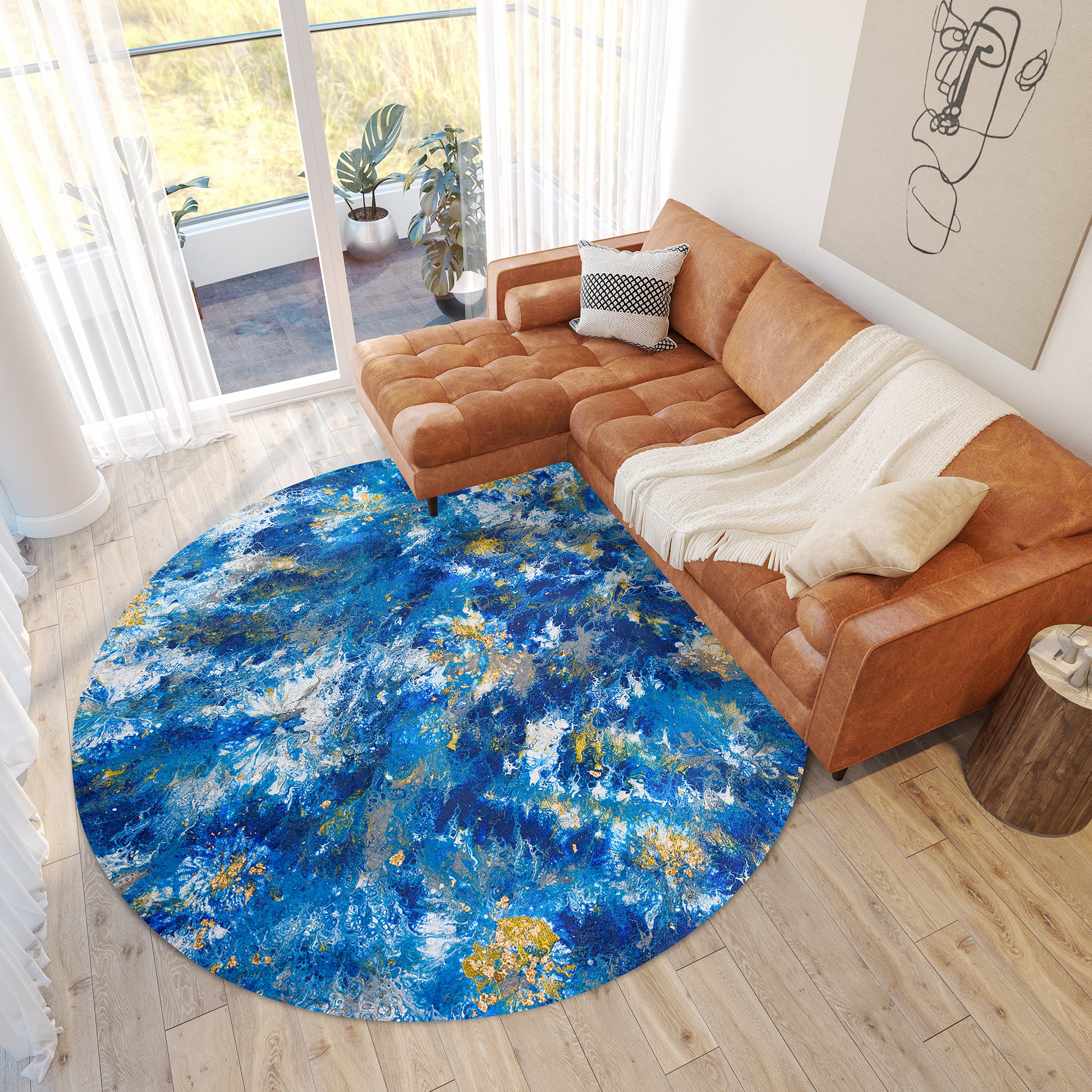 Luxury Machine Washable Contemporary KK17 Pacifica Blue Rug 8' x 8' #shape_Round