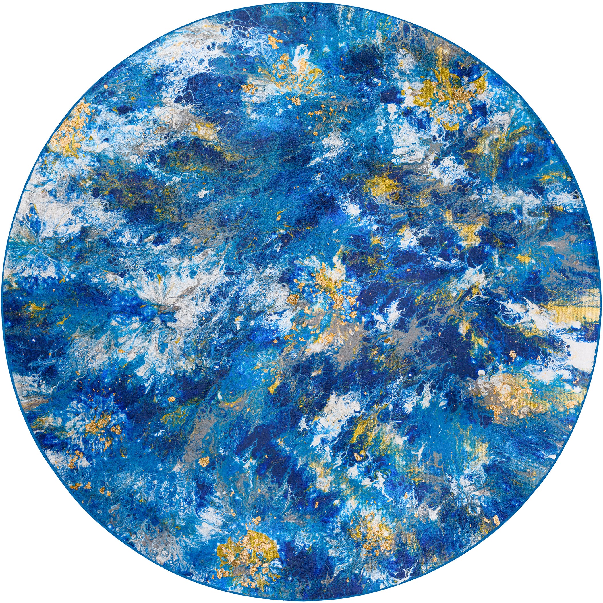 Luxury Machine Washable Contemporary KK17 Pacifica Blue Rug 8' x 8' #shape_Round