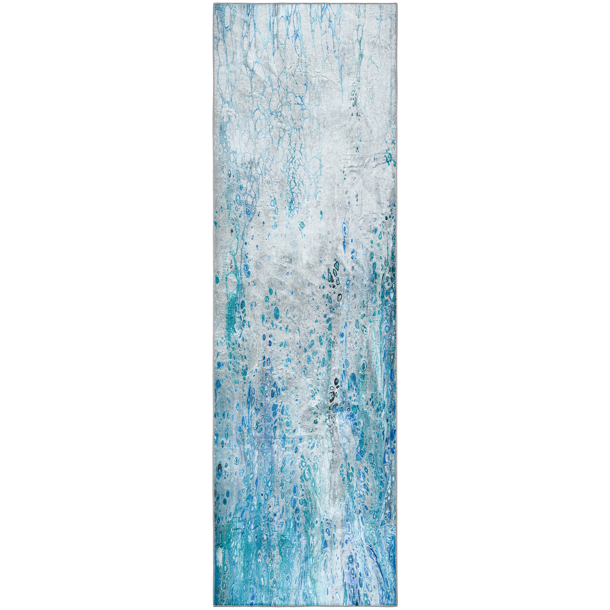 Luxury Machine Washable Contemporary KK18 Ocean Blue Rug 2'3" x 7'6" #shape_Runner