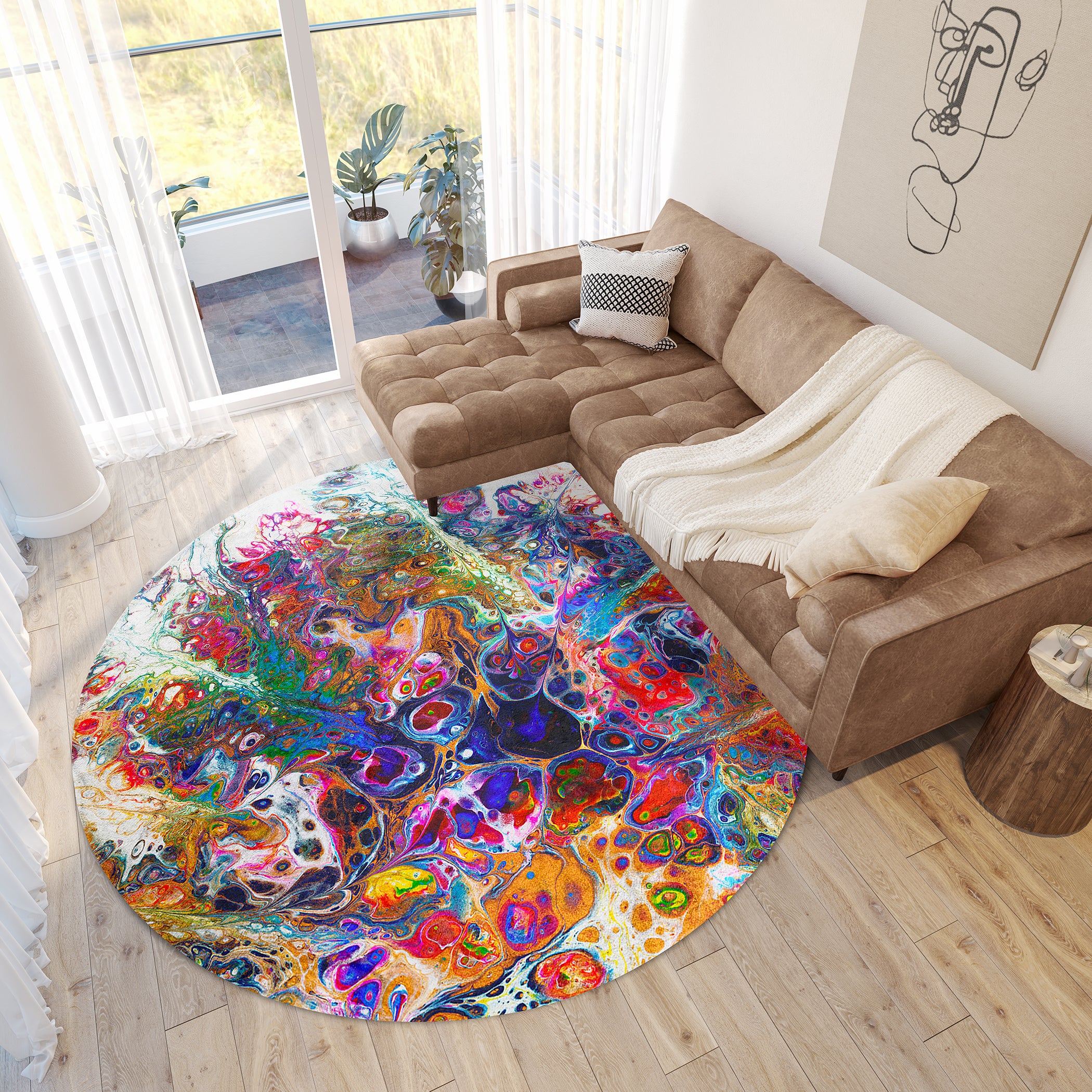 Luxury Machine Washable Contemporary KK1 Carnival Multi Rug 8' x 8' #shape_Round