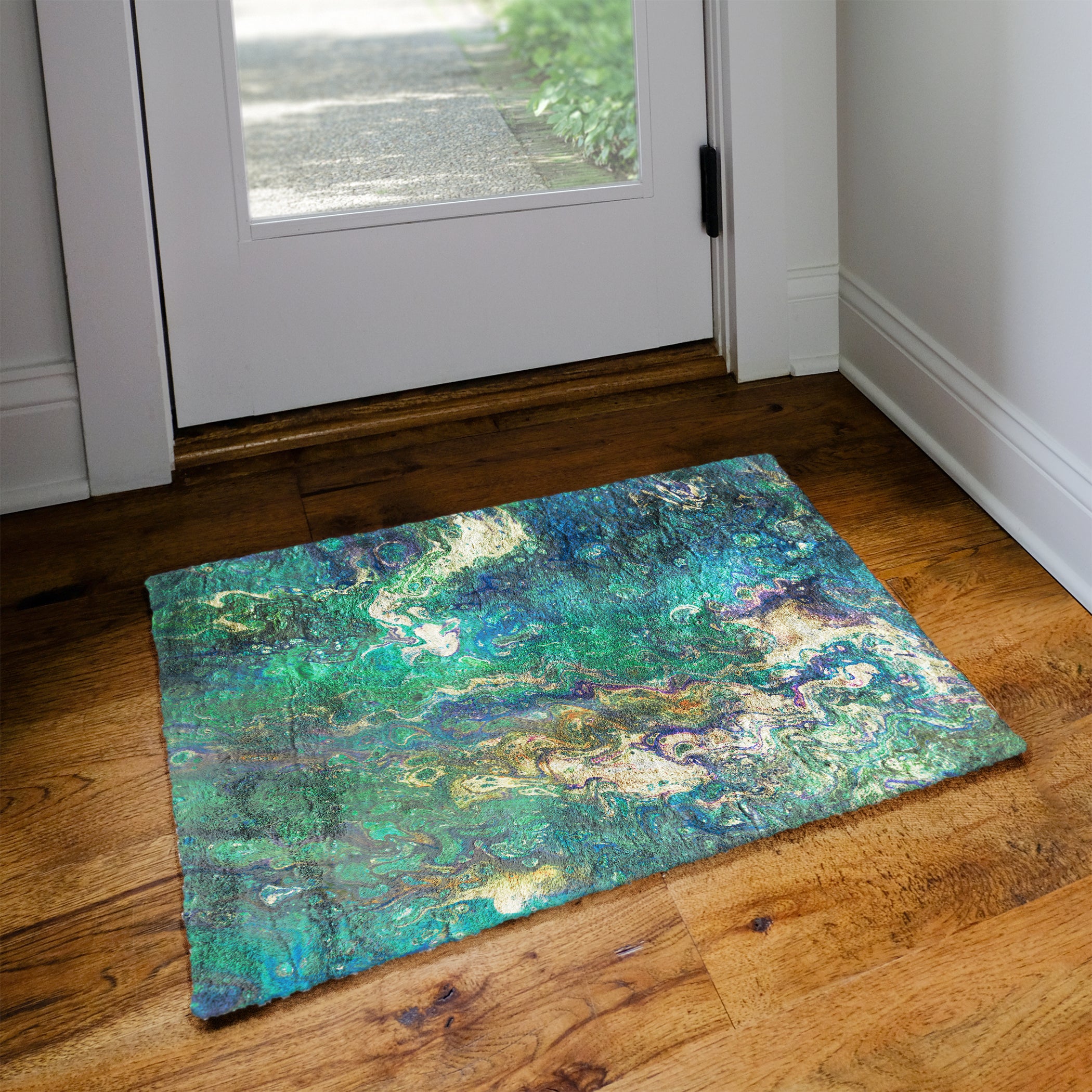 Luxury Machine Washable Contemporary KK4 Lagoon Blue Rug 1'8" x 2'6" #shape_Rectangle
