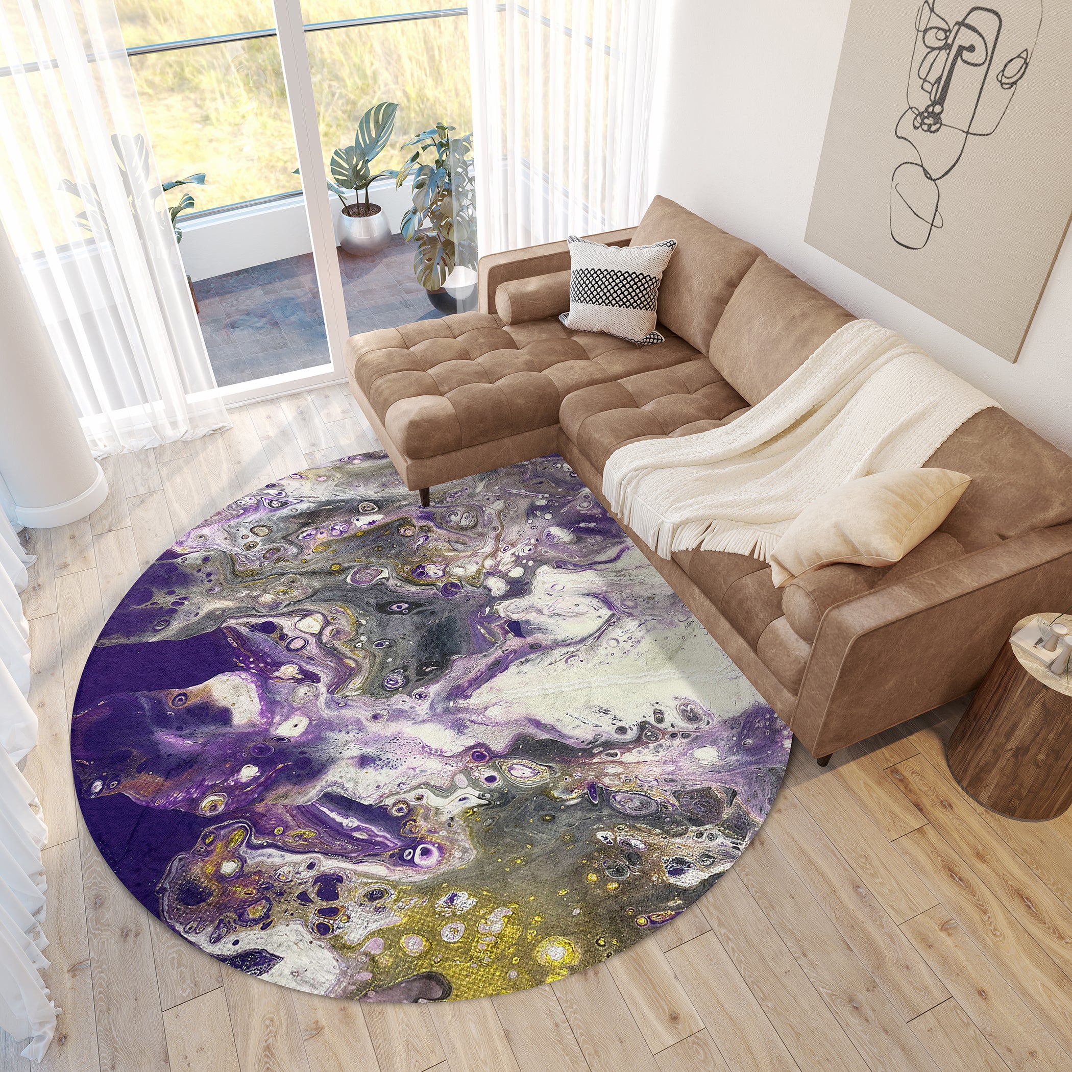 Luxury Machine Washable Contemporary KK7 Majesty Purple Rug 8' x 8' #shape_Round
