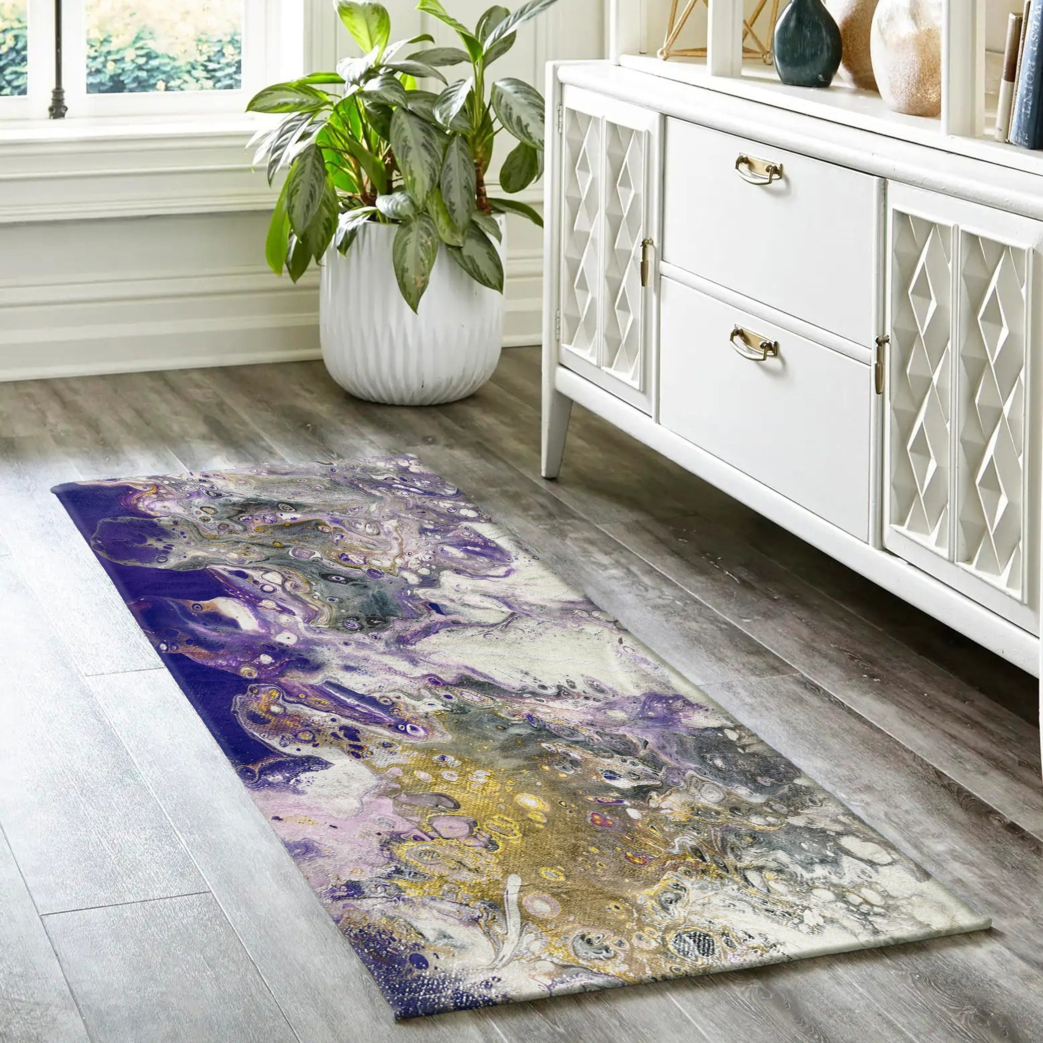 Luxury Machine Washable Contemporary KK7 Majesty Purple Rug 2'3" x 7'6" #shape_Runner