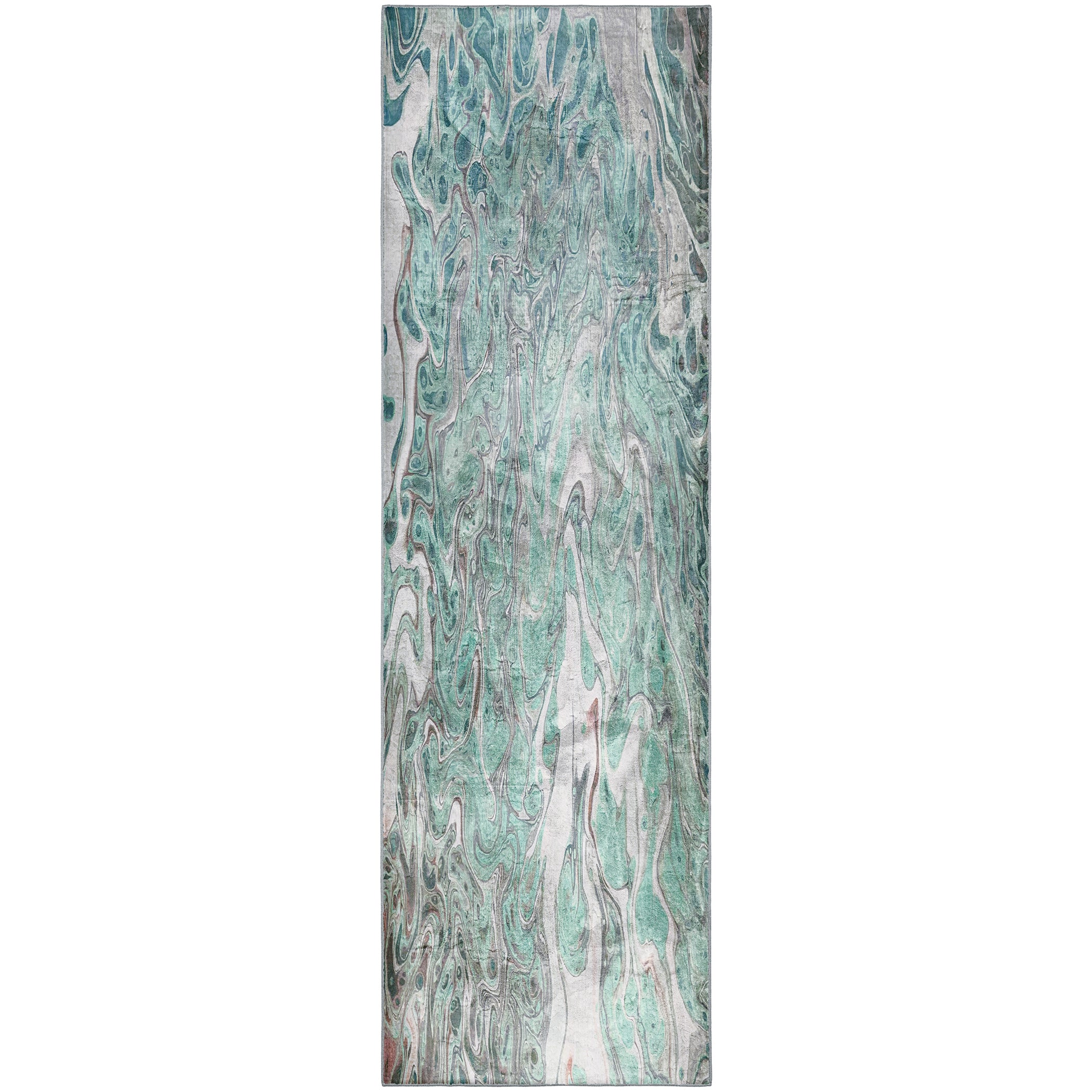 Luxury Machine Washable Contemporary KK9 Seaside Green Rug 2'3" x 7'6" #shape_Runner