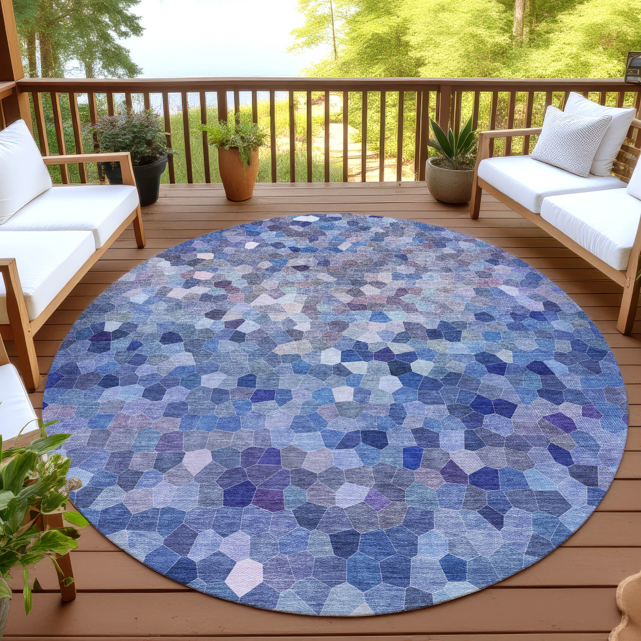 Luxury Washable Indoor/Outdoor Transitional KL1 Baltic Blue Rug 8' x 8' #shape_Round