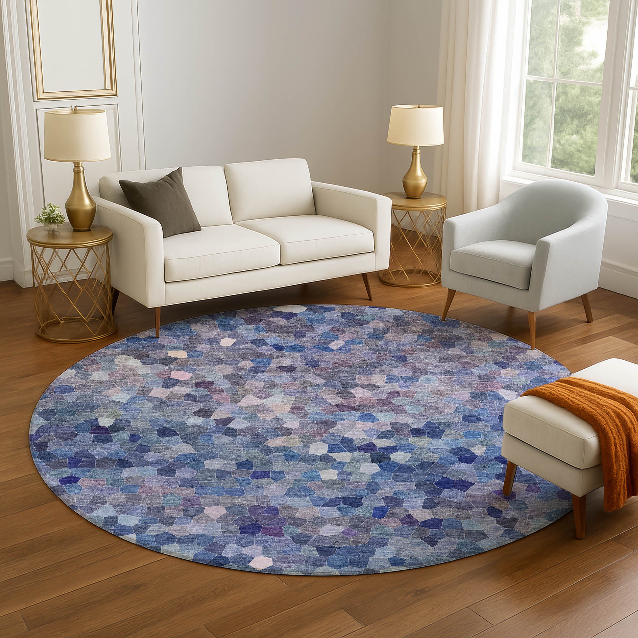 Luxury Washable Indoor/Outdoor Transitional KL1 Baltic Blue Rug 8' x 8' #shape_Round