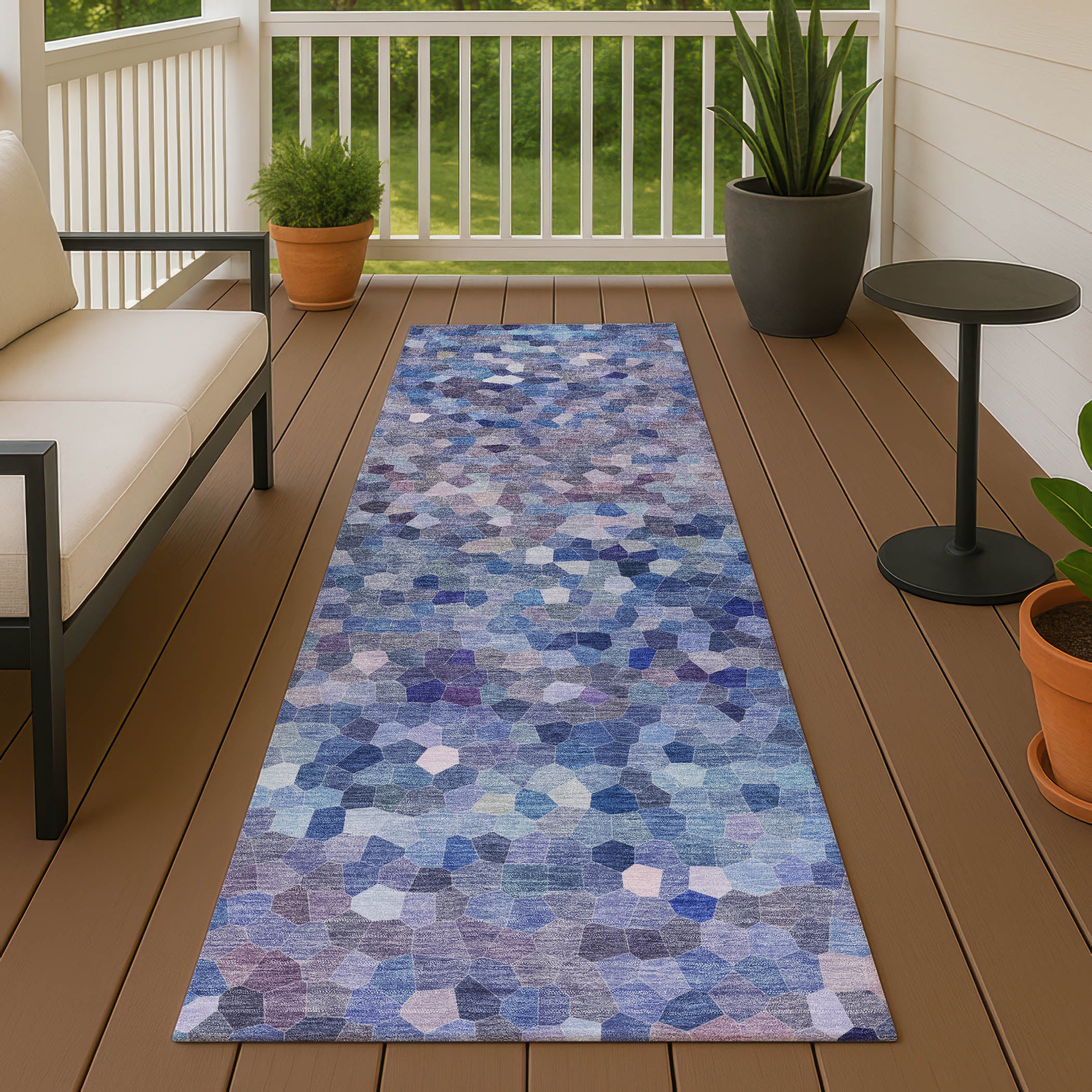 Luxury Washable Indoor/Outdoor Transitional KL1 Baltic Blue Rug 2'3" x 7'6" #shape_Runner