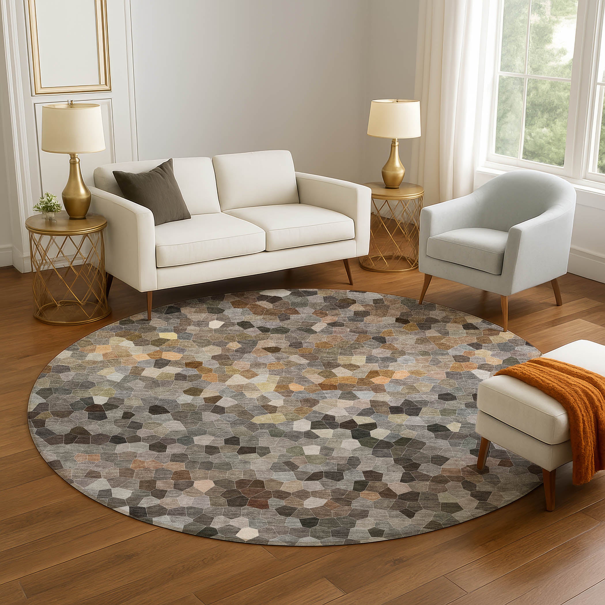 Luxury Washable Indoor/Outdoor Transitional KL1 Pewter Gray Rug 8' x 8' #shape_Round