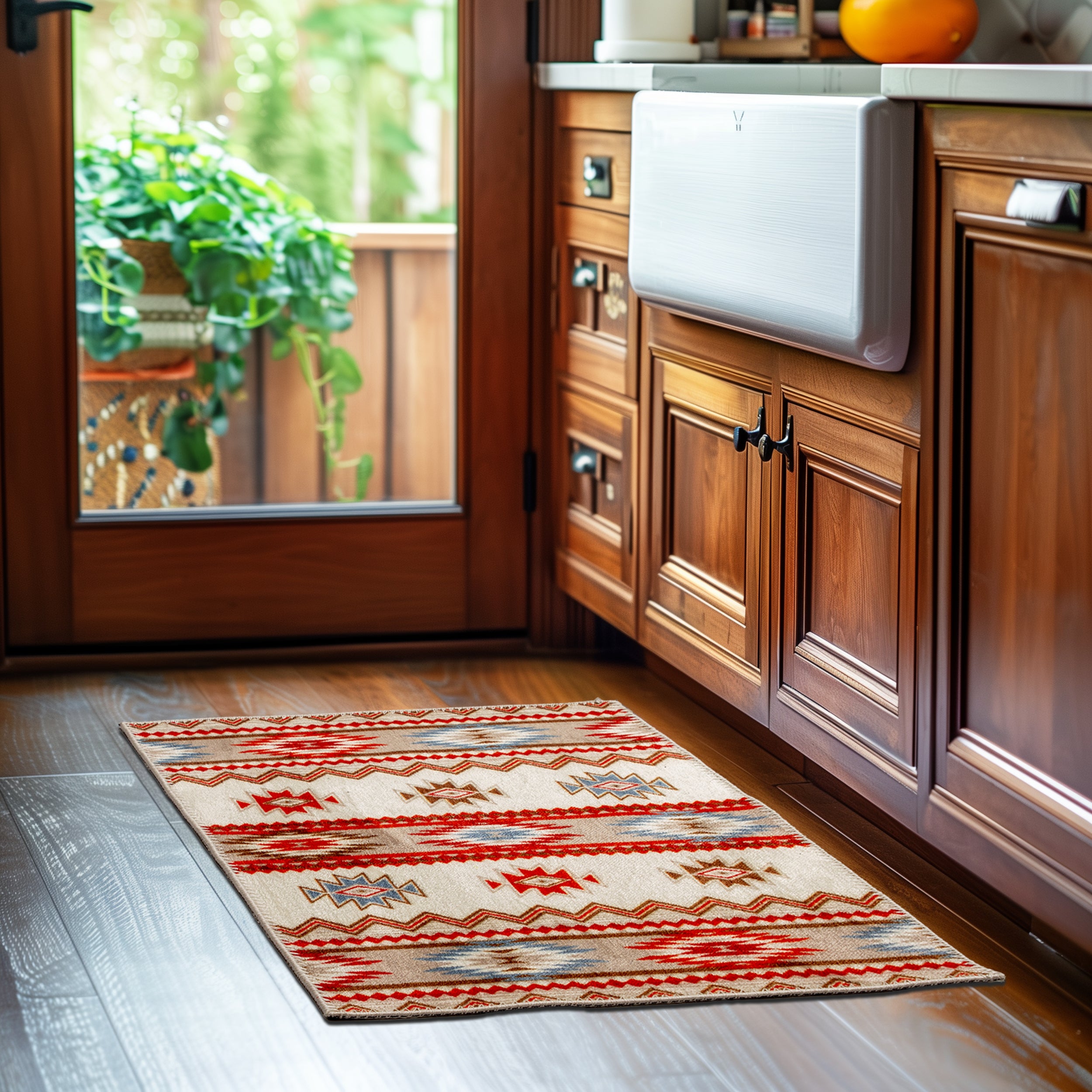Machine Washable Southwestern Performance Non-Slip Area Rug - Made in Turkey #color_Ivory