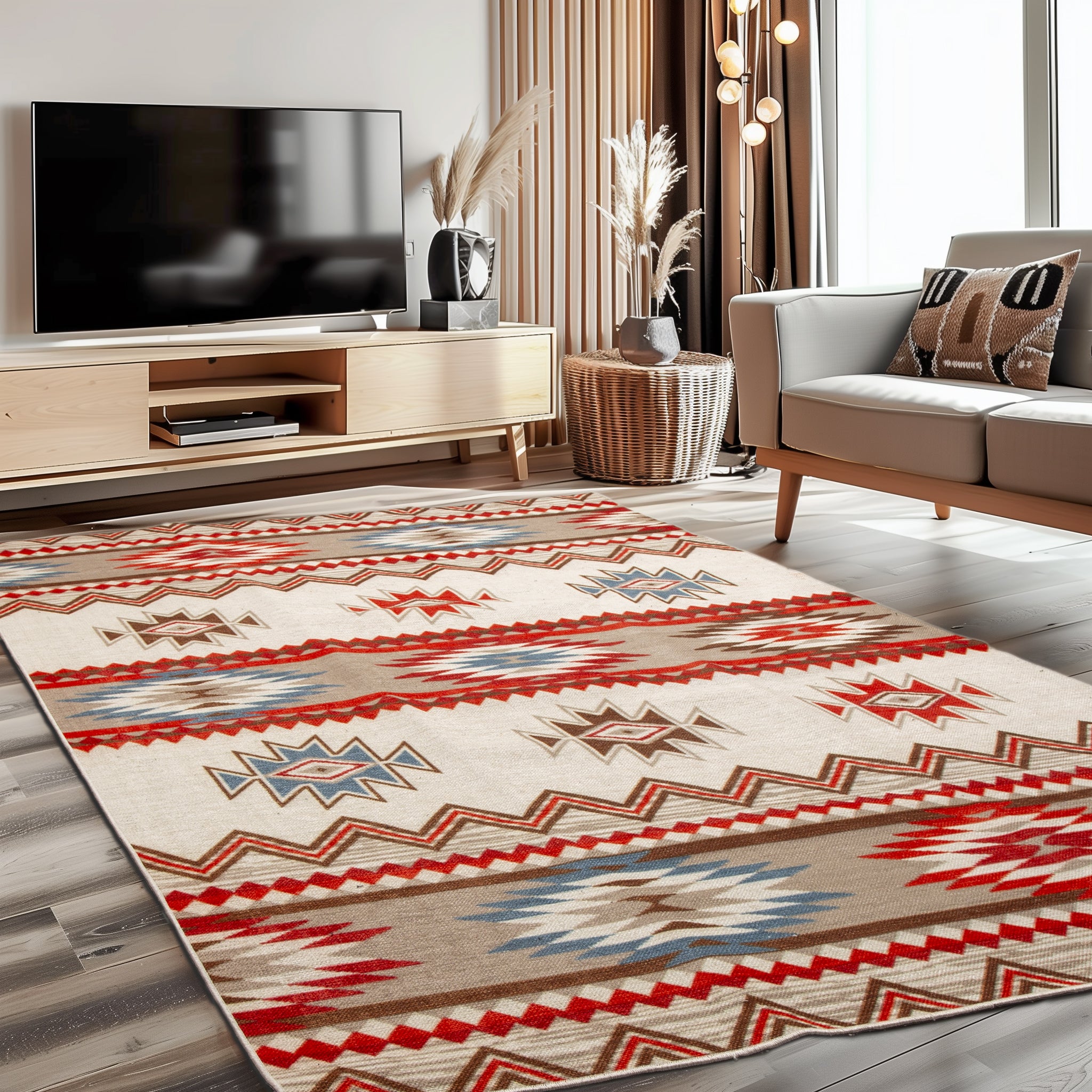Machine Washable Southwestern Performance Non-Slip Area Rug - Made in Turkey #color_Ivory