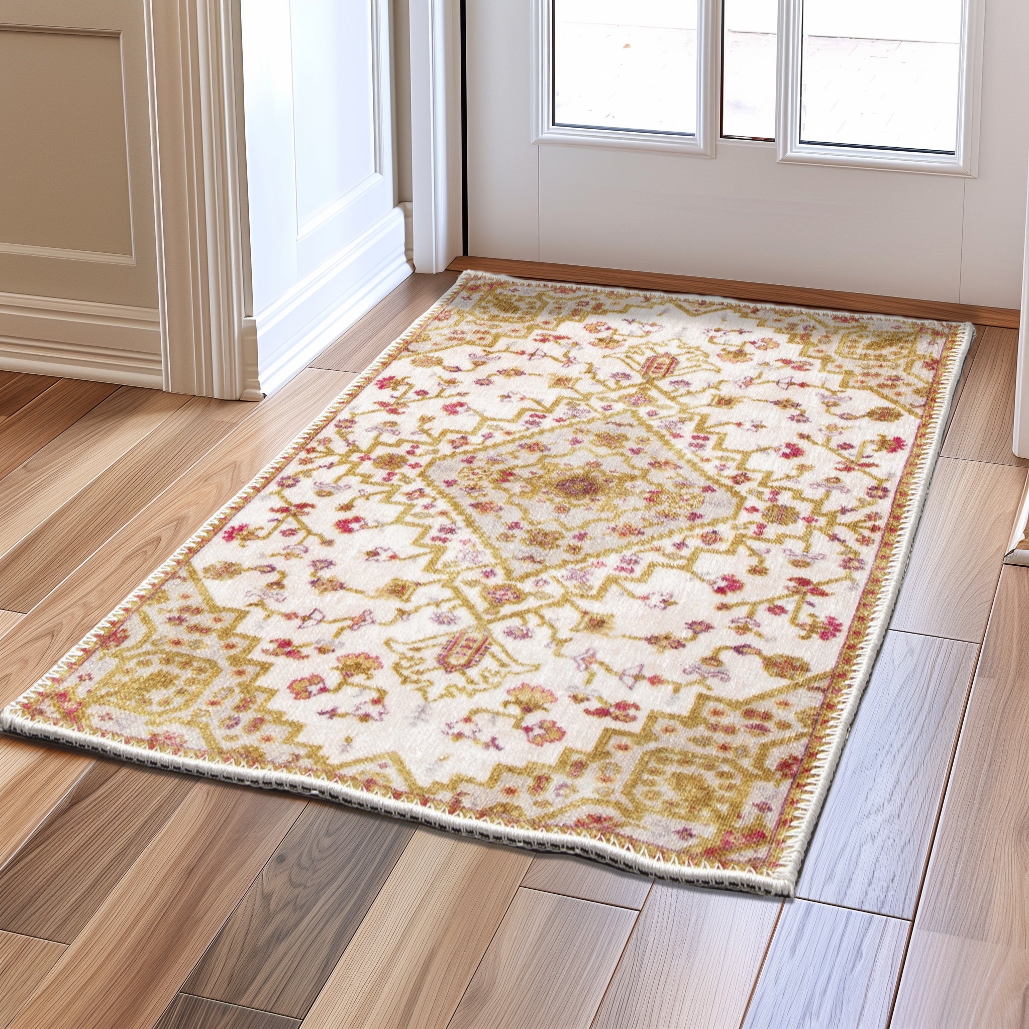 Machine Washable Ornate Performance Non-Slip Area Rug - Made in Turkey #color_Ivory
