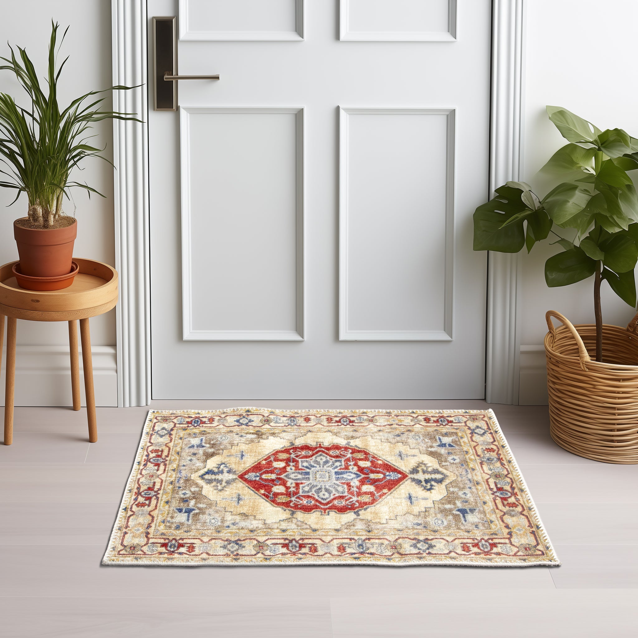 Machine Washable Boho Performance Non-Slip Area Rug - Made in Turkey #color_Olive Green