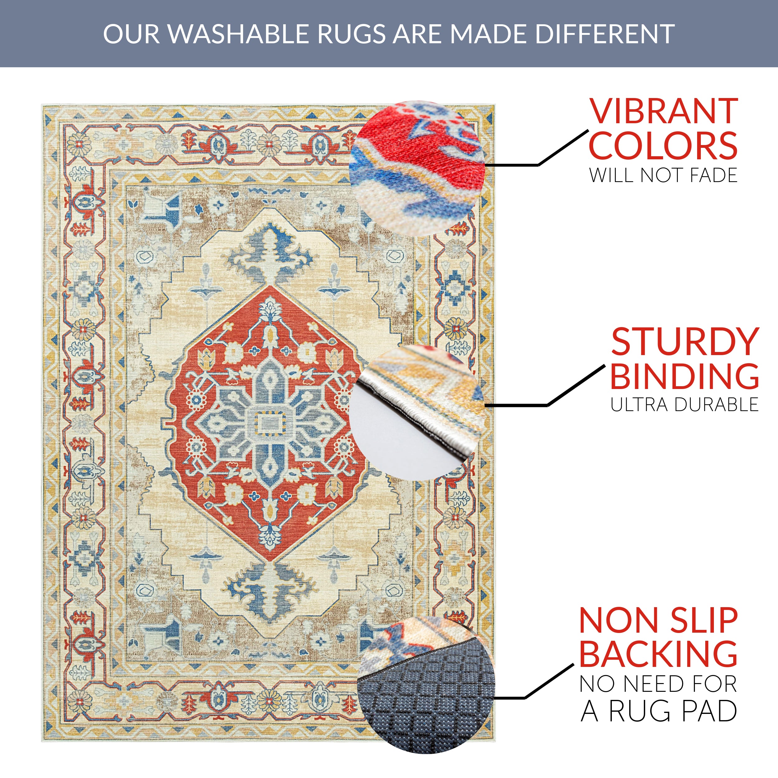 Machine Washable Boho Performance Non-Slip Area Rug - Made in Turkey #color_Olive Green