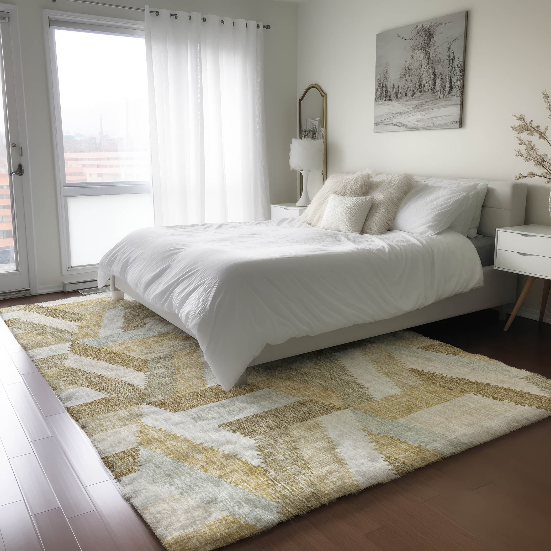 Luxury Washable Transitional LN1 Tan Brown Rug 2'6" x 3'10" #shape_Rectangle