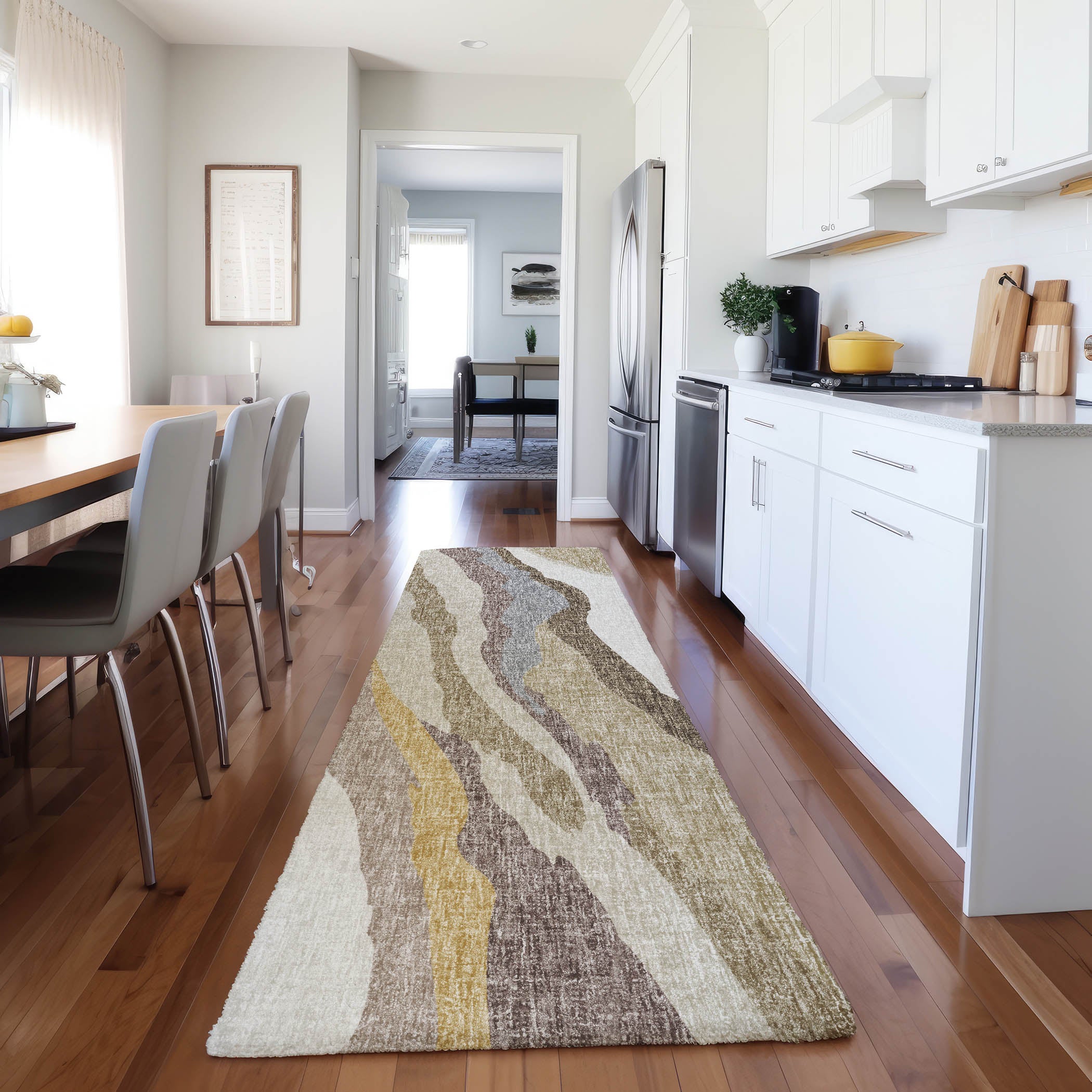 Luxury Washable Transitional LN4 Beige Brown Rug 2'3" x 7'6" #shape_Runner