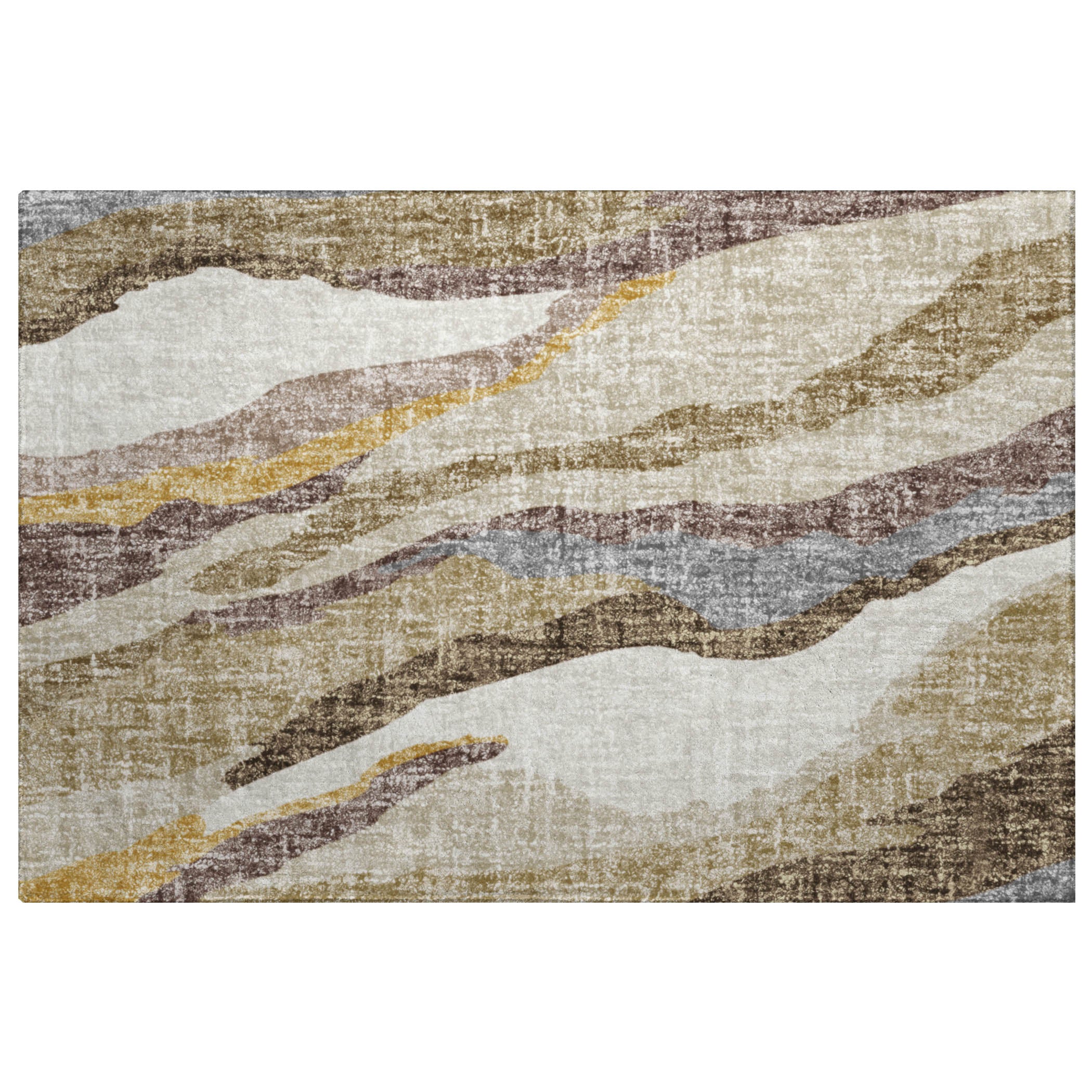 Luxury Washable Transitional LN4 Beige Brown Rug 1'8" x 2'6" #shape_Rectangle