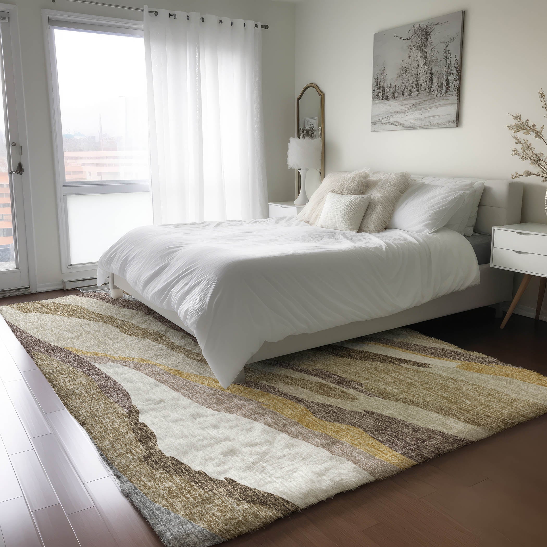 Luxury Washable Transitional LN4 Beige Brown Rug 2'6" x 3'10" #shape_Rectangle