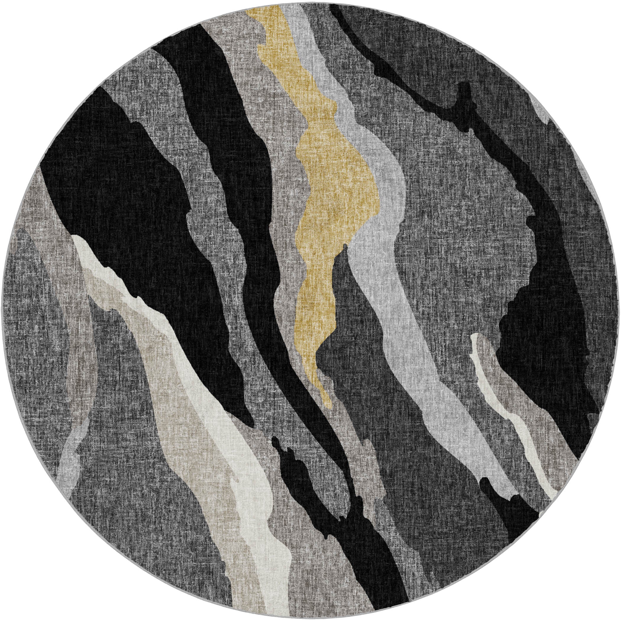 Luxury Washable Transitional LN4 Black Rug 8' x 8' #shape_Round