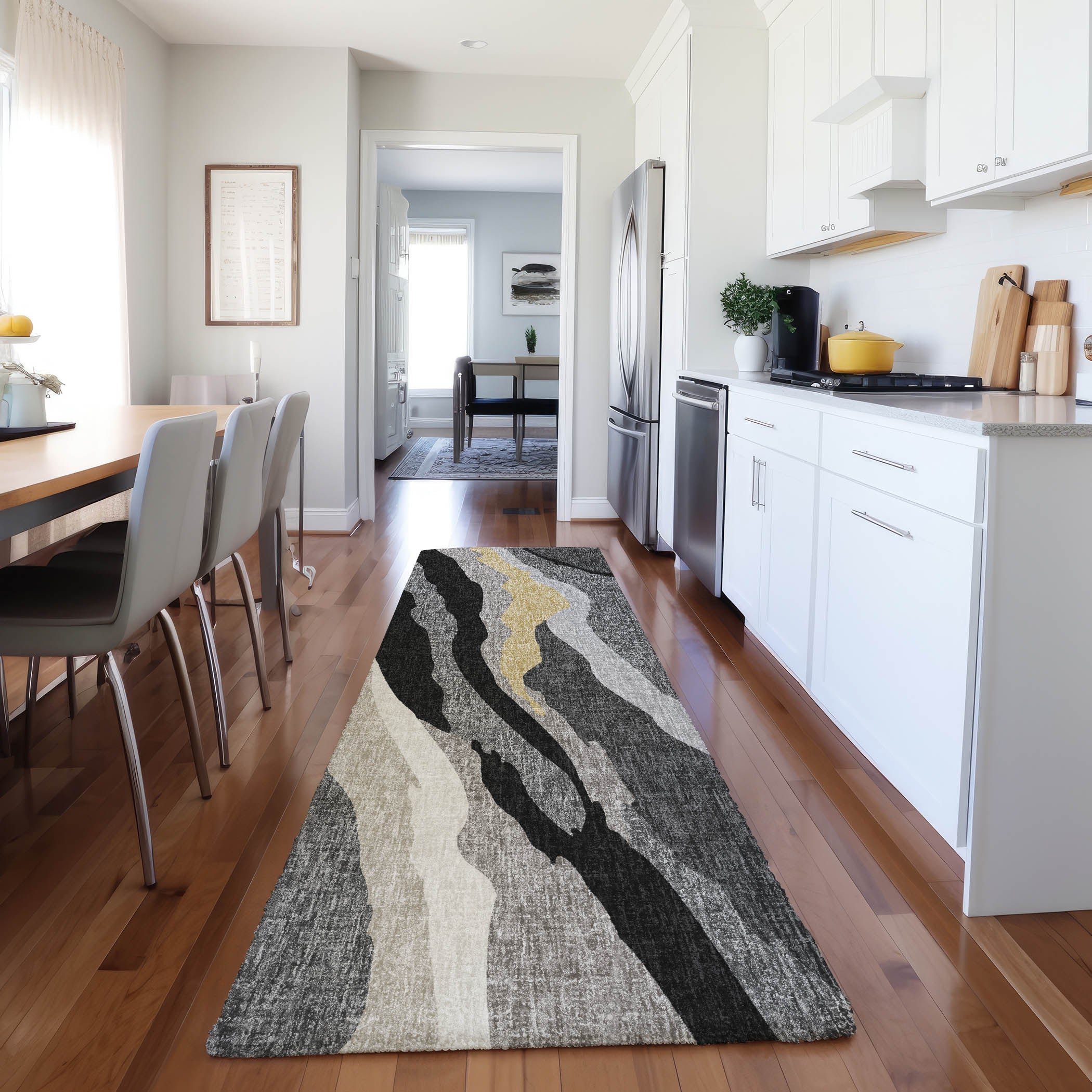 Luxury Washable Transitional LN4 Black Rug 2'3" x 7'6" #shape_Runner