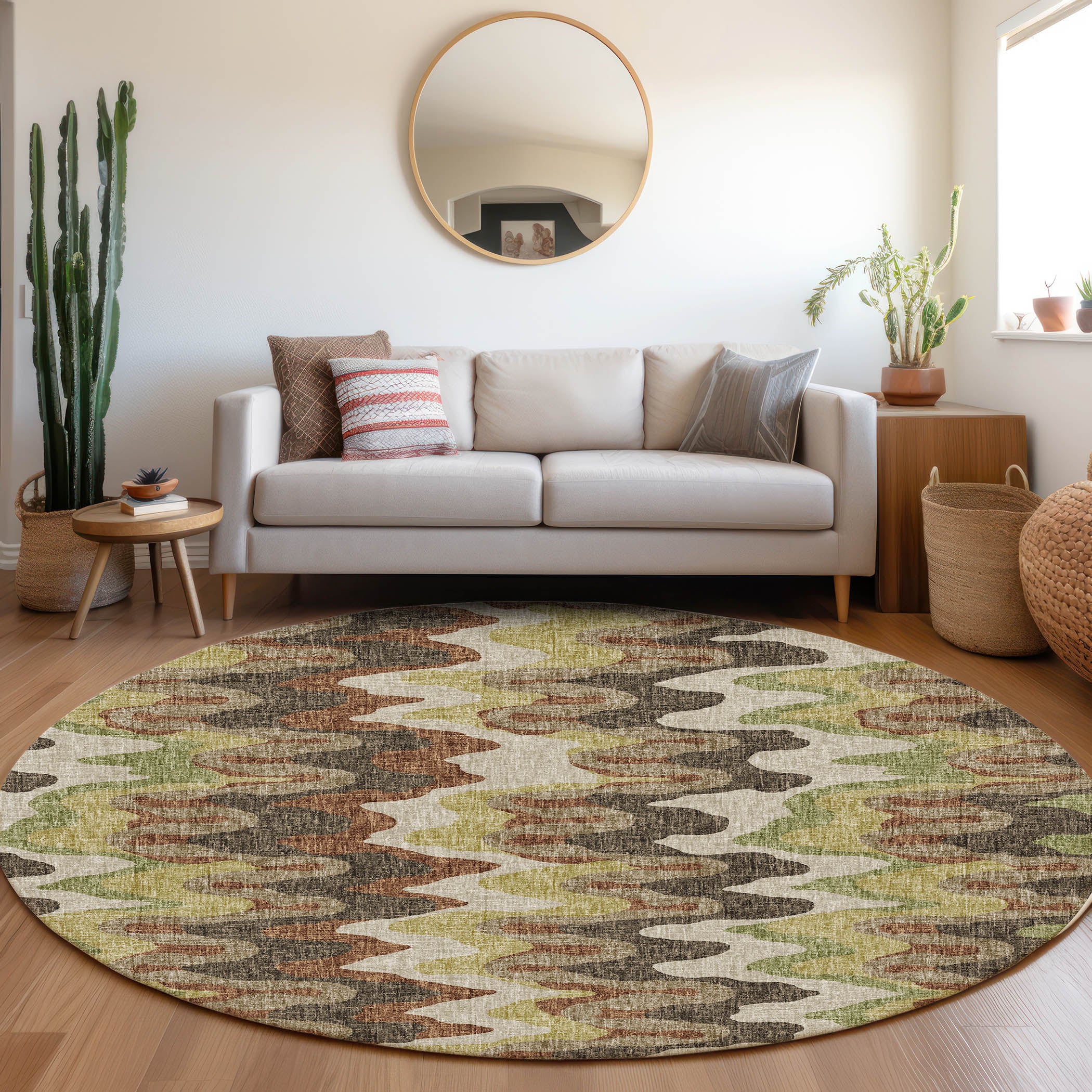 Luxury Washable Transitional LN6 Chocolate Brown Rug 8' x 8' #shape_Round
