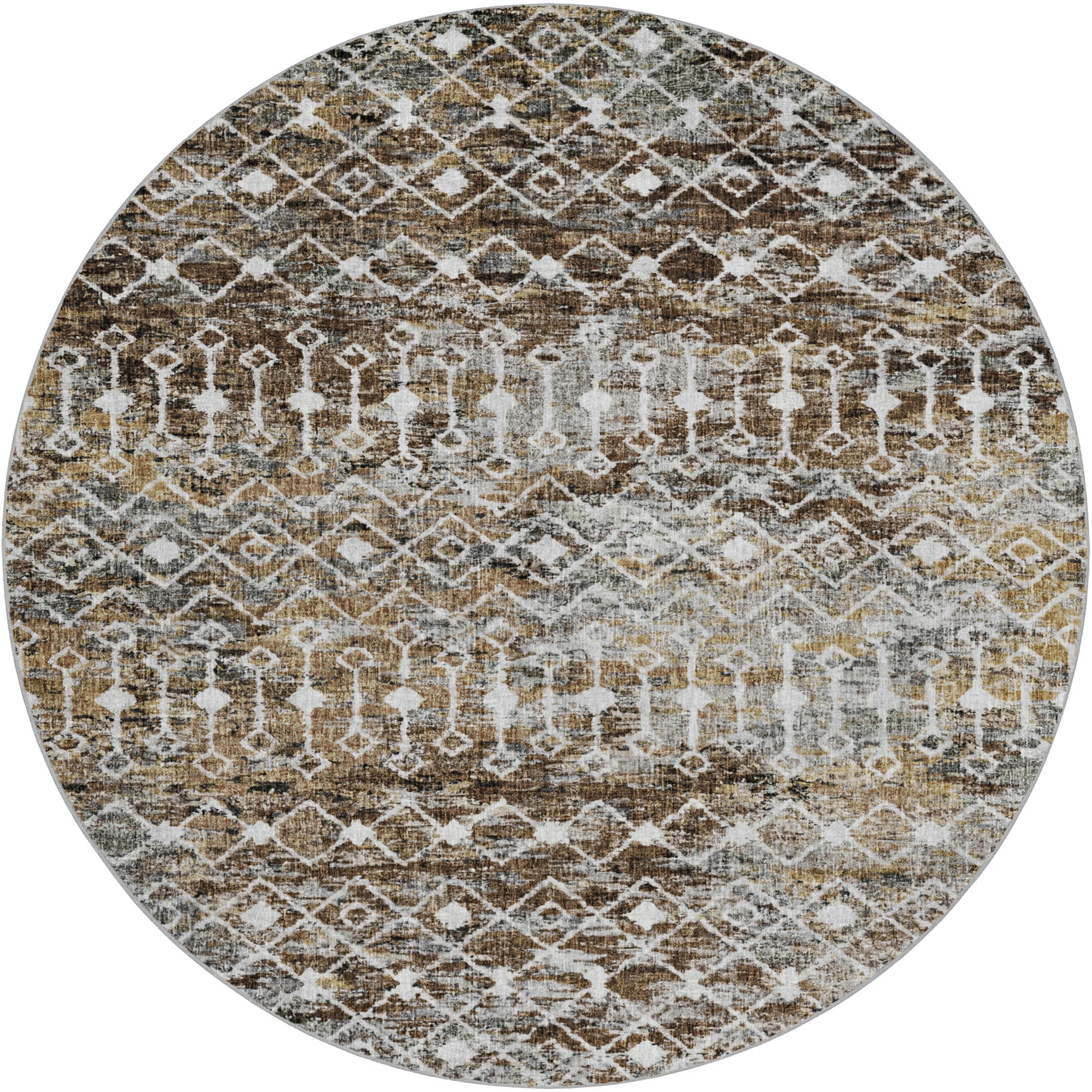 Luxury Washable Transitional LN7 Brown Rug 8' x 8' #shape_Round