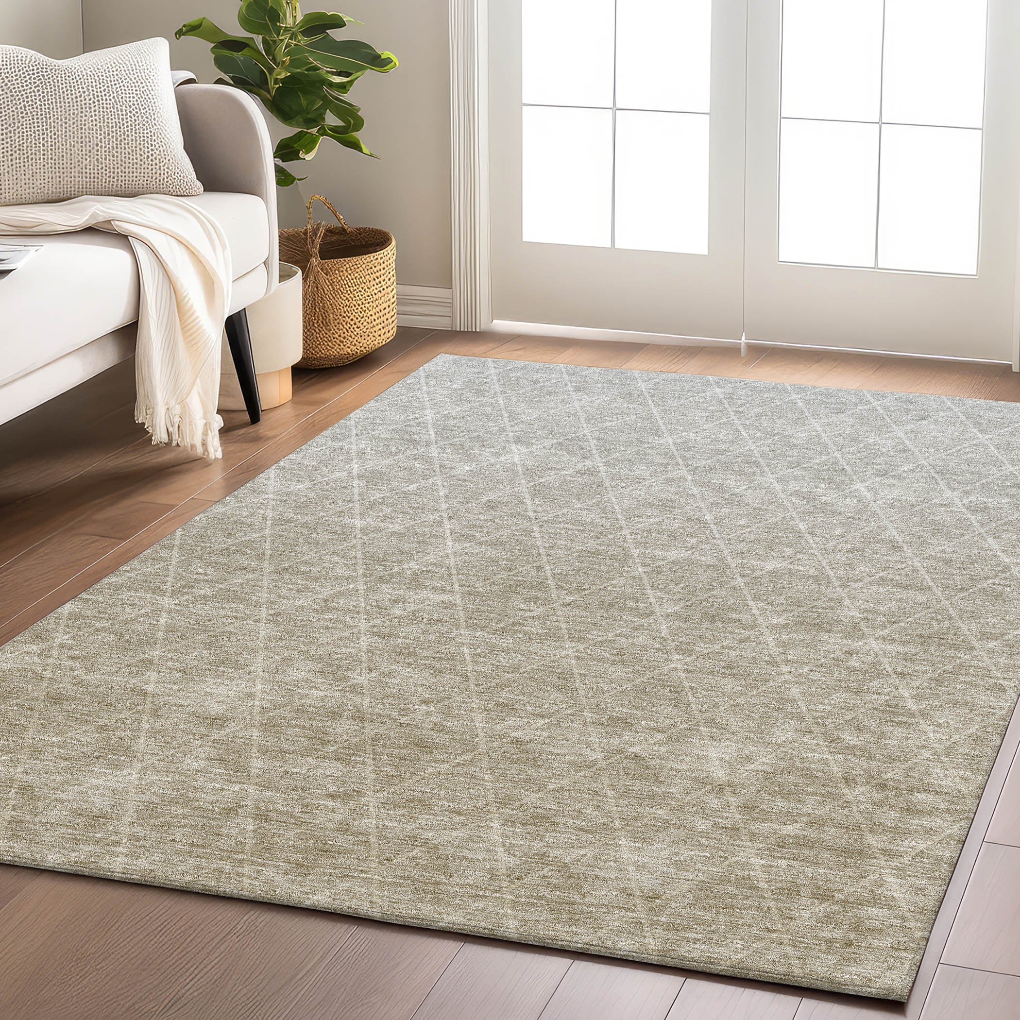 Luxury Washable Indoor/Outdoor transitional LZ2 Taupe Brown Rug 1'8" x 2'6" #shape_Rectangle