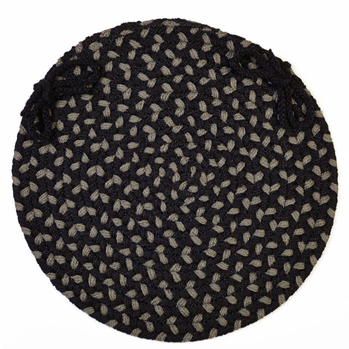 Homespun Braided Chair Pad - Black Satin - 15 inch round with ties