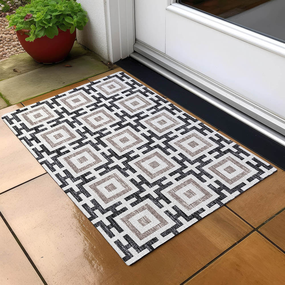 Luxury Machine Washable Indoor/Outdoor Transitional MO1 Black Rug 1'8" x 2'6" #shape_Rectangle